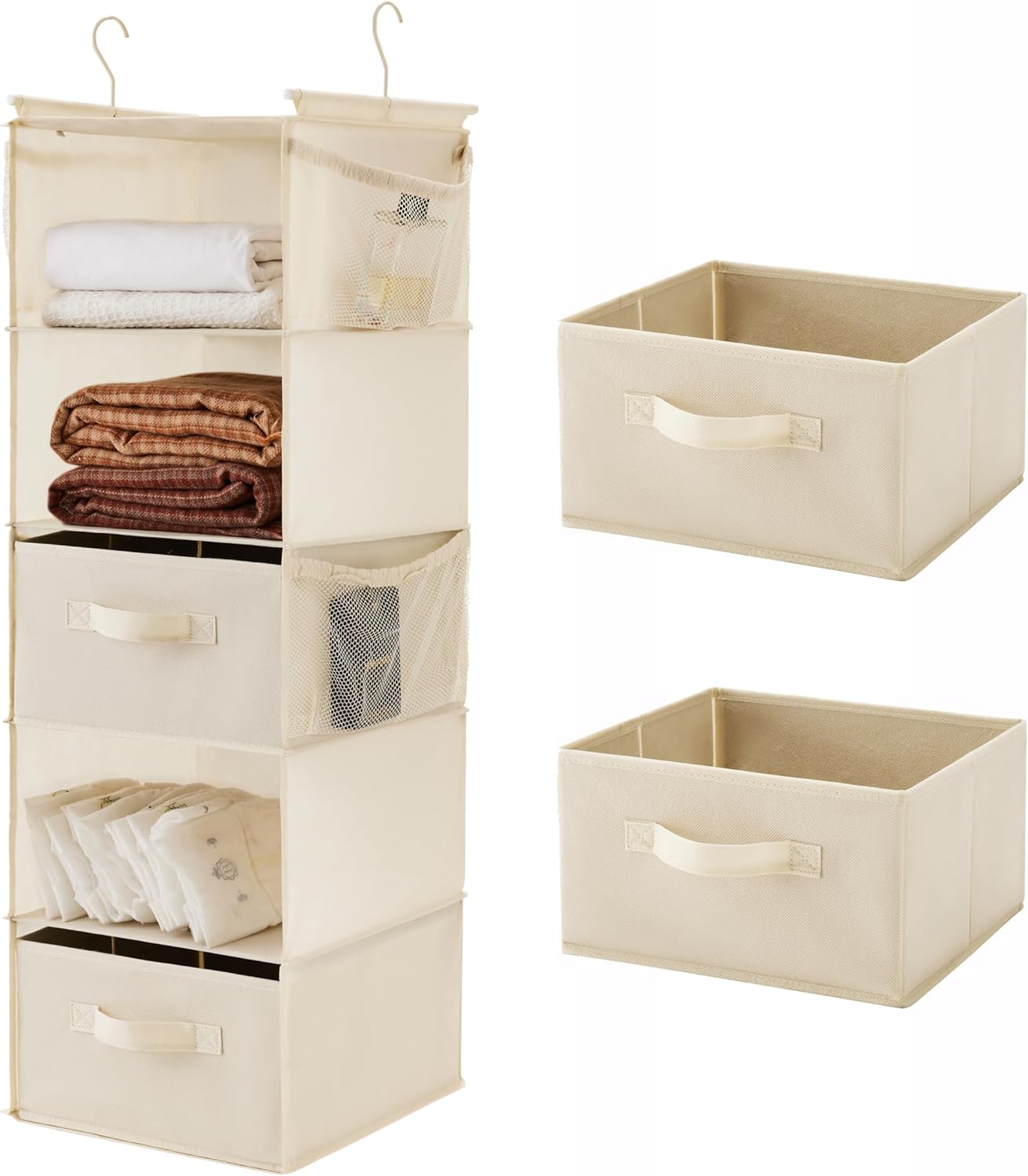 MAX Houser 5 Tier Shelf Hanging Closet Organizer, Cloth Hanging Shelf with 2 Sturdy Hooks for
