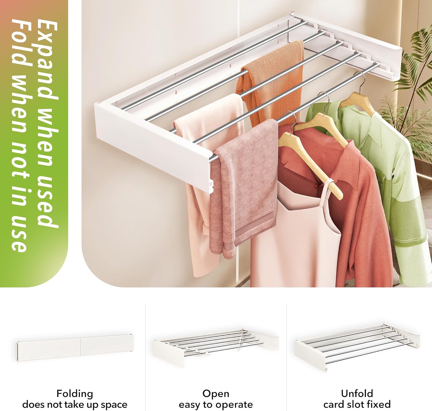 Wall Mounted Clothes Drying Rack 32 inches,Foldbale Laundry Drying Rack Wall Mount,Drying Rack