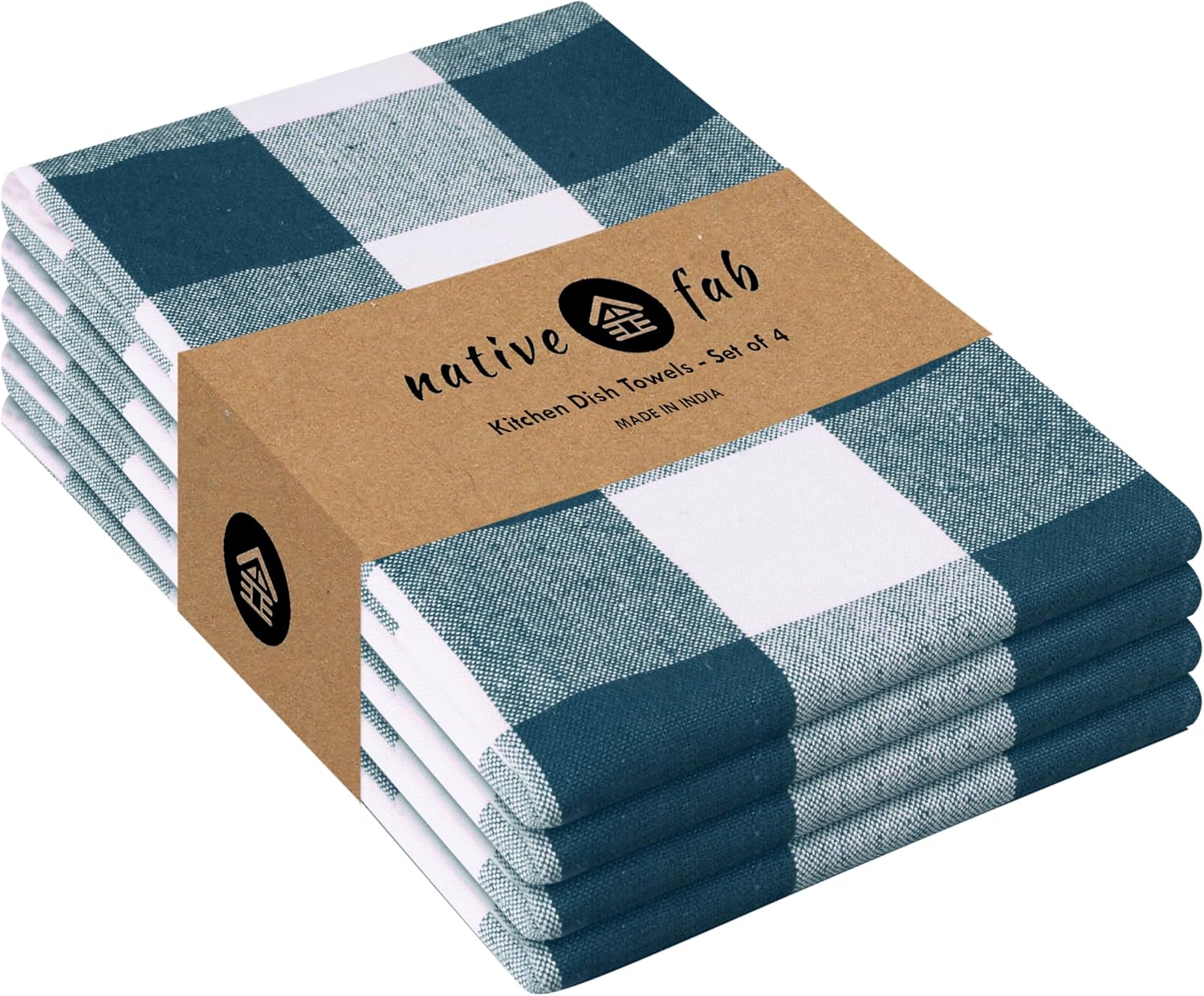 Native Fab 4-Pack Kitchen Towel with Hanging Loop 16x26 inches, Cotton Buffalo Check Kitchen Towels