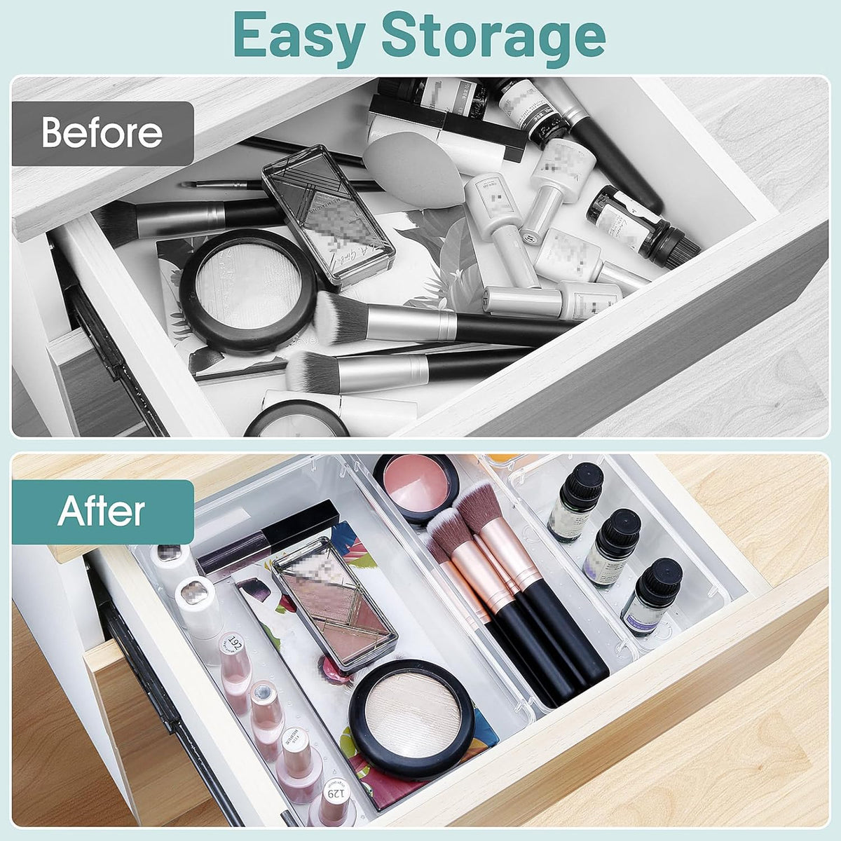 WOWBOX 25 PCS Clear Plastic Drawer Organizer Set, 4 Sizes Desk Drawer Divider Organizers and