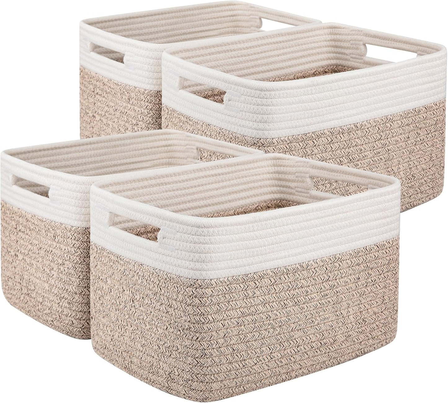 OIAHOMY 4 Pack Storage Baskets for Organizing, Basket for Shelves with Handle, Woven Baskets for