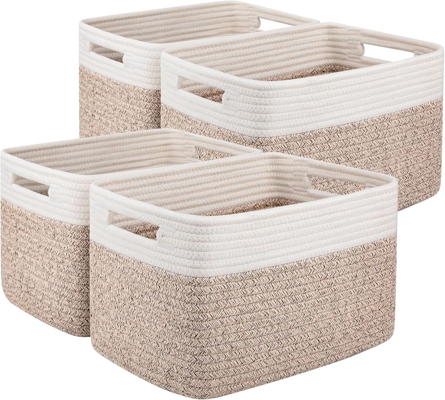 OIAHOMY 4 Pack Storage Baskets for Organizing, Basket for Shelves with Handle, Woven Baskets for
