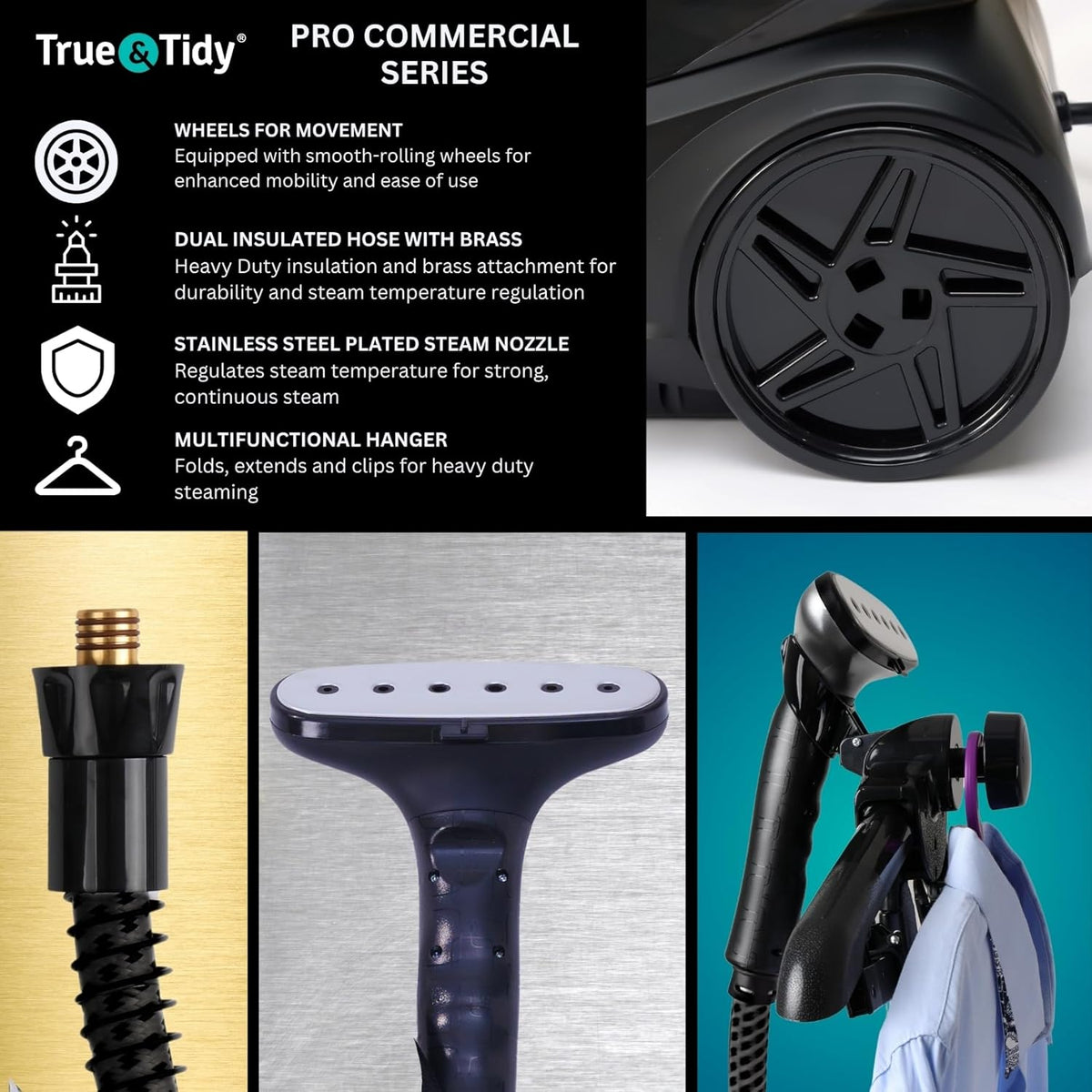 True & Tidy® Heavy-Duty Commercial Industrial Standing Garment Steamer for Clothes, 1800 watts, XL