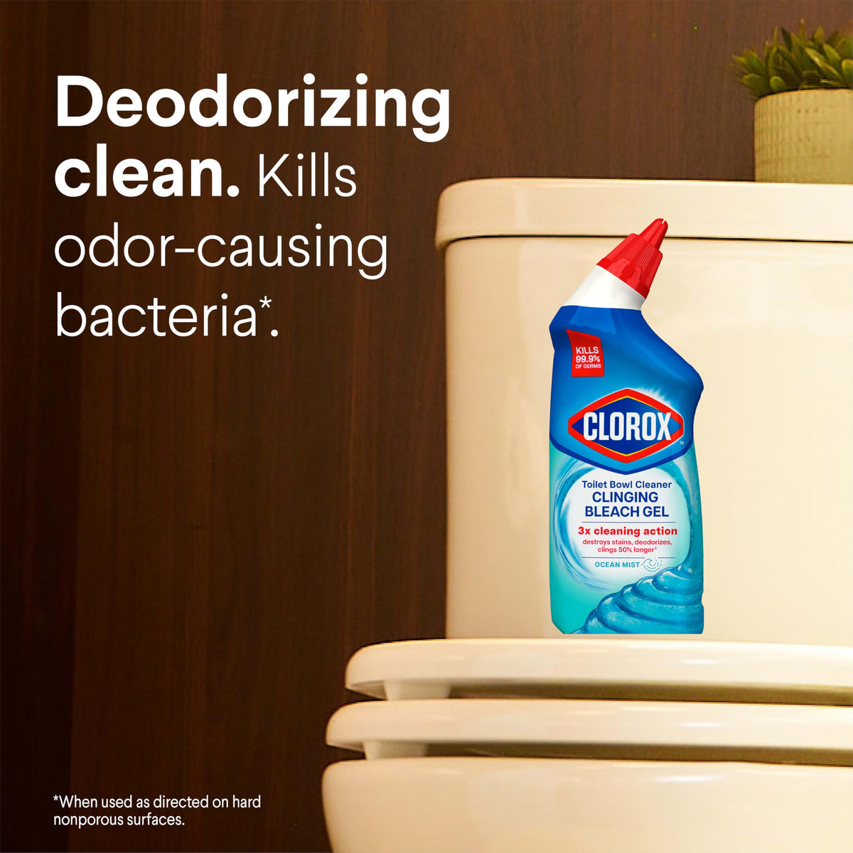 Clorox Toilet Bowl Cleaner Clinging Bleach Gel, Kills 99.9% of Bacteria and Viruses, Ocean Mist, 24