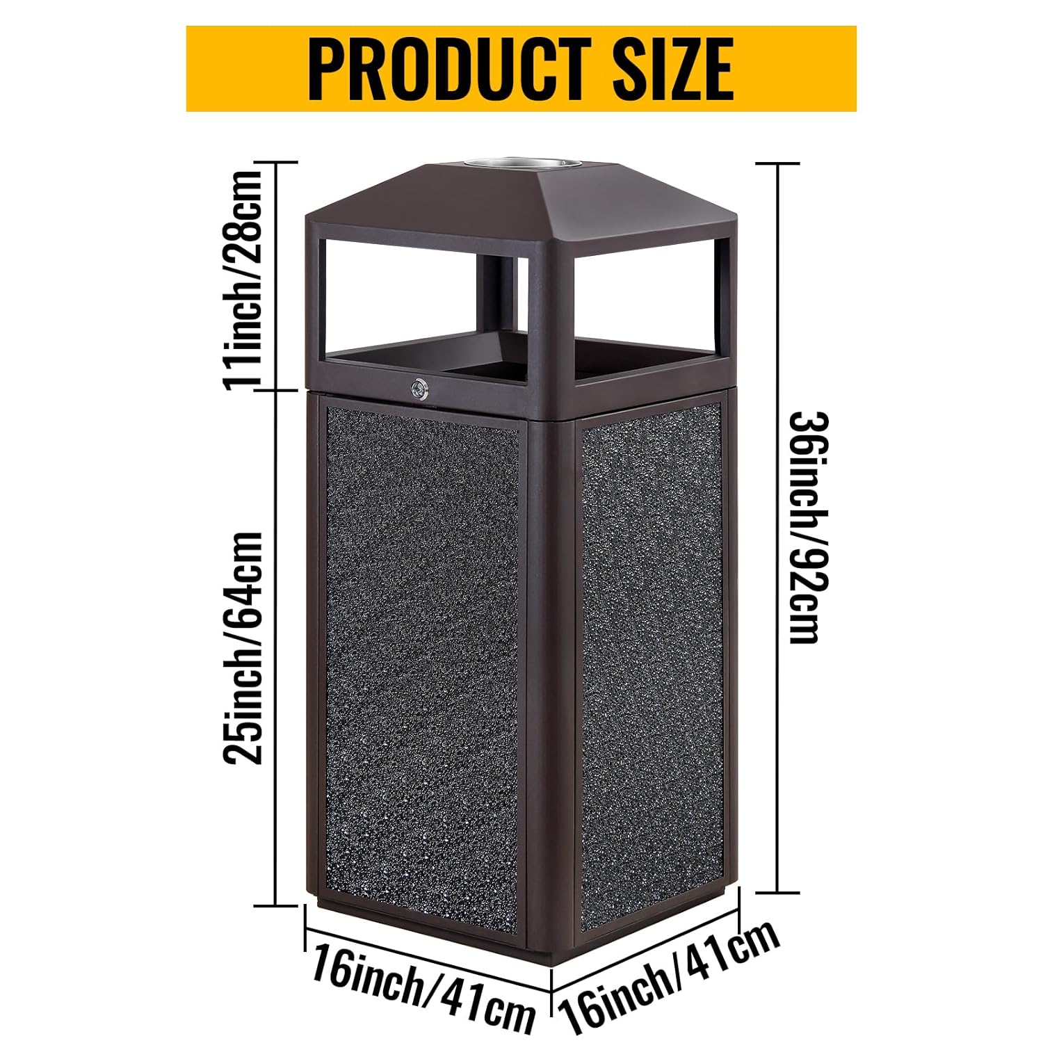 Square Waste Container with Dome Lid | Commercial Outdoor Garbage and Trash Container,Coffee 15