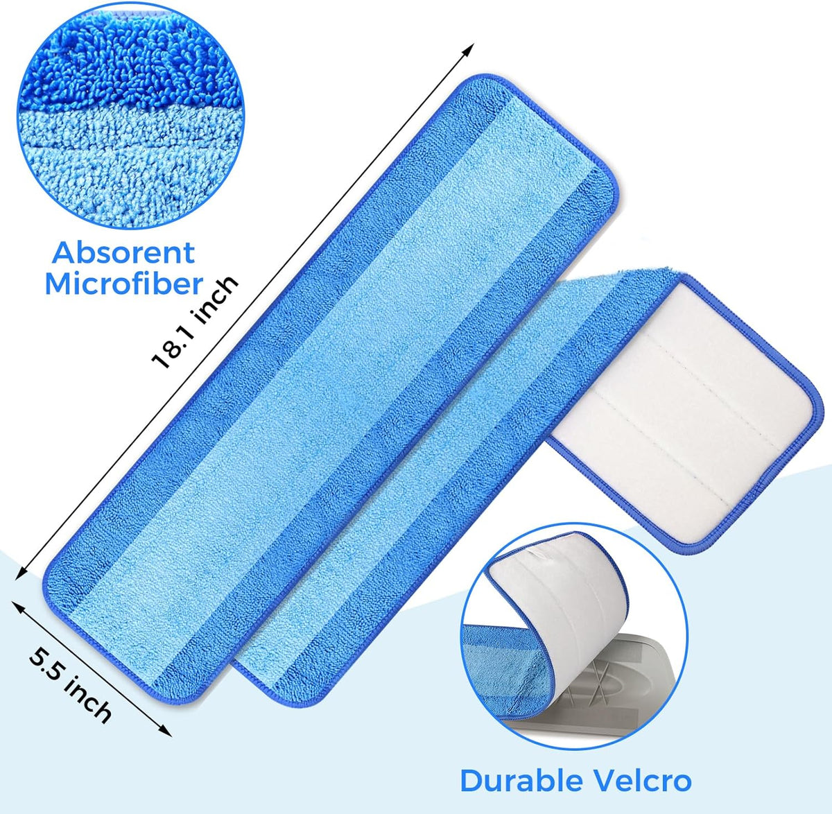 12-Pack Microfiber Cleaning Pads, 18-Inch Microfiber Mop Pads Compatible with Bona Mop, Washable