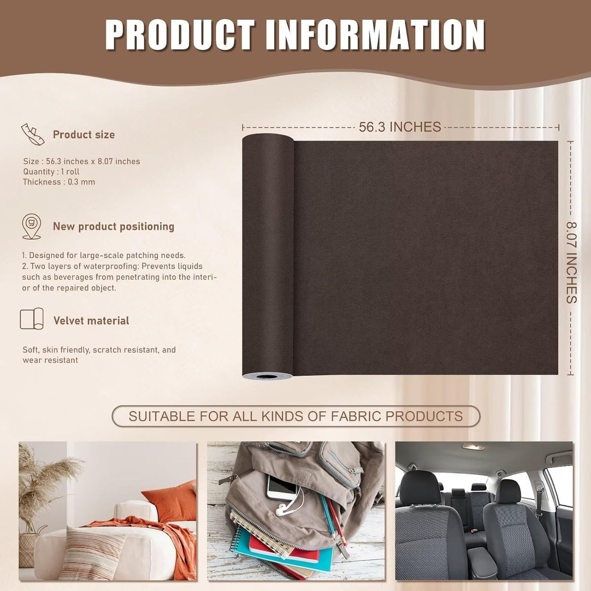 Azobur Couch Patches, Extra-Large Durable Fabric Tape, Ideal for Automotive Upholstery Repair