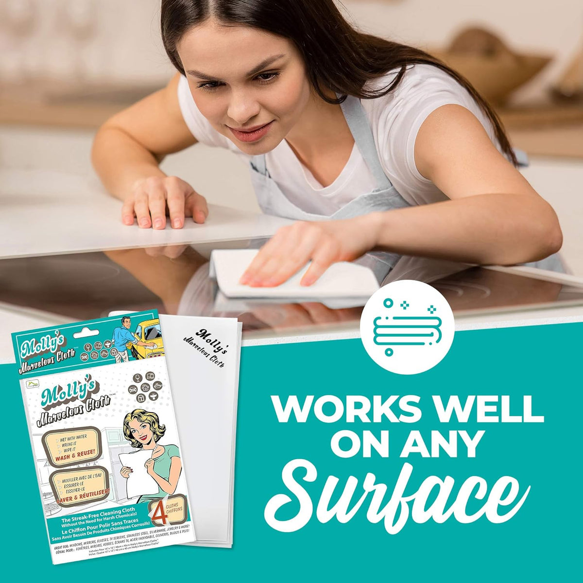 Molly's Marvelous Cloth, Streak-Free, Lint-Free Microfiber Cleaning Cloth, Polishing Cloth for