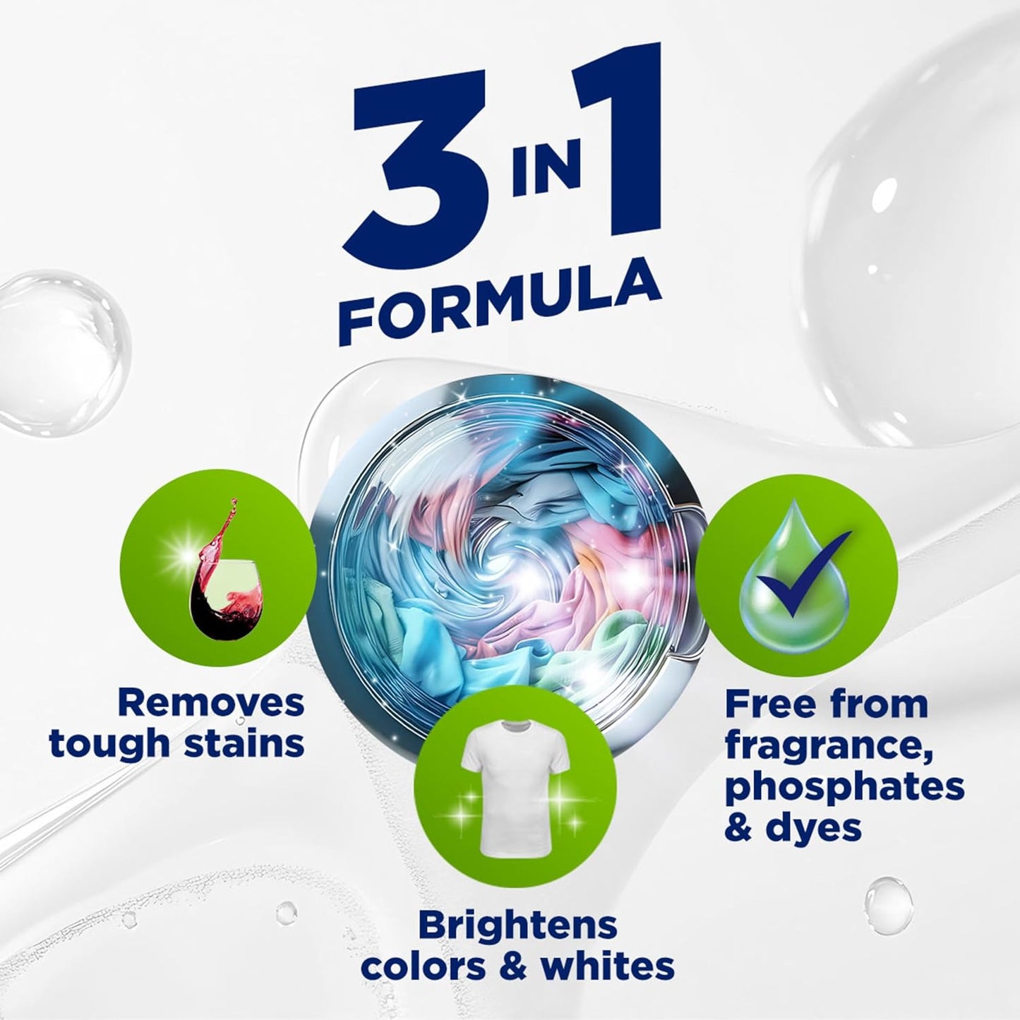 OxiClean Triple Action Free Versatile Stain Remover Powder, Use with Detergent, No Fragrance, No