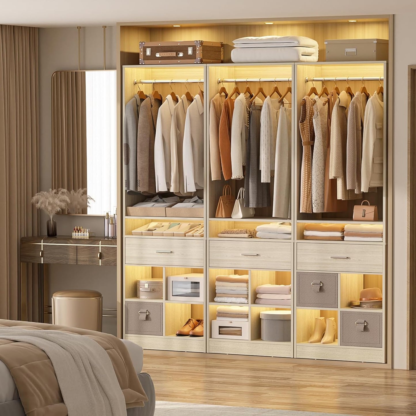Unikito Freestanding Closet System with Wood Drawer and 4 Cubby Storage, Closet Organizer with