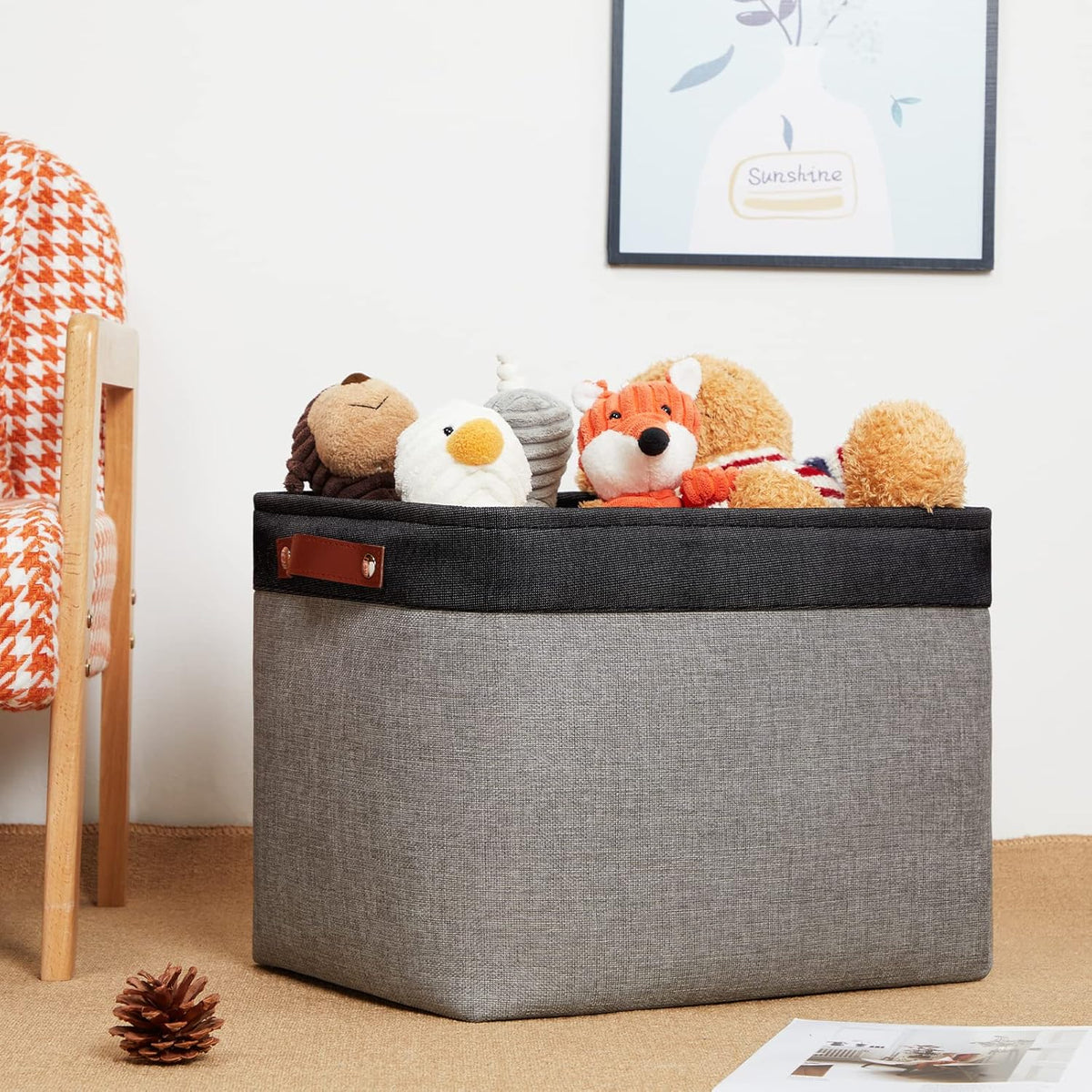 DULLEMELO Storage Bins 16"x12"x12" With Leather Handles for Organizing,Decorative Collapsible