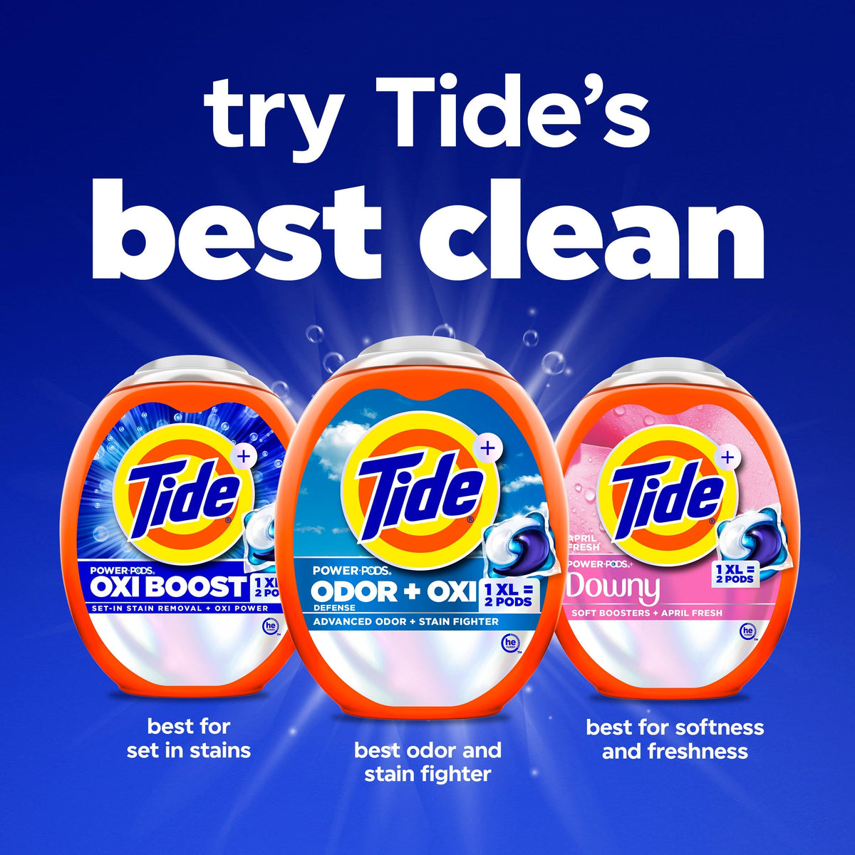 Tide Odor Defense + Oxi Laundry Detergent Pacs, Original Scent, 45 Count, Advanced Odor + Stain