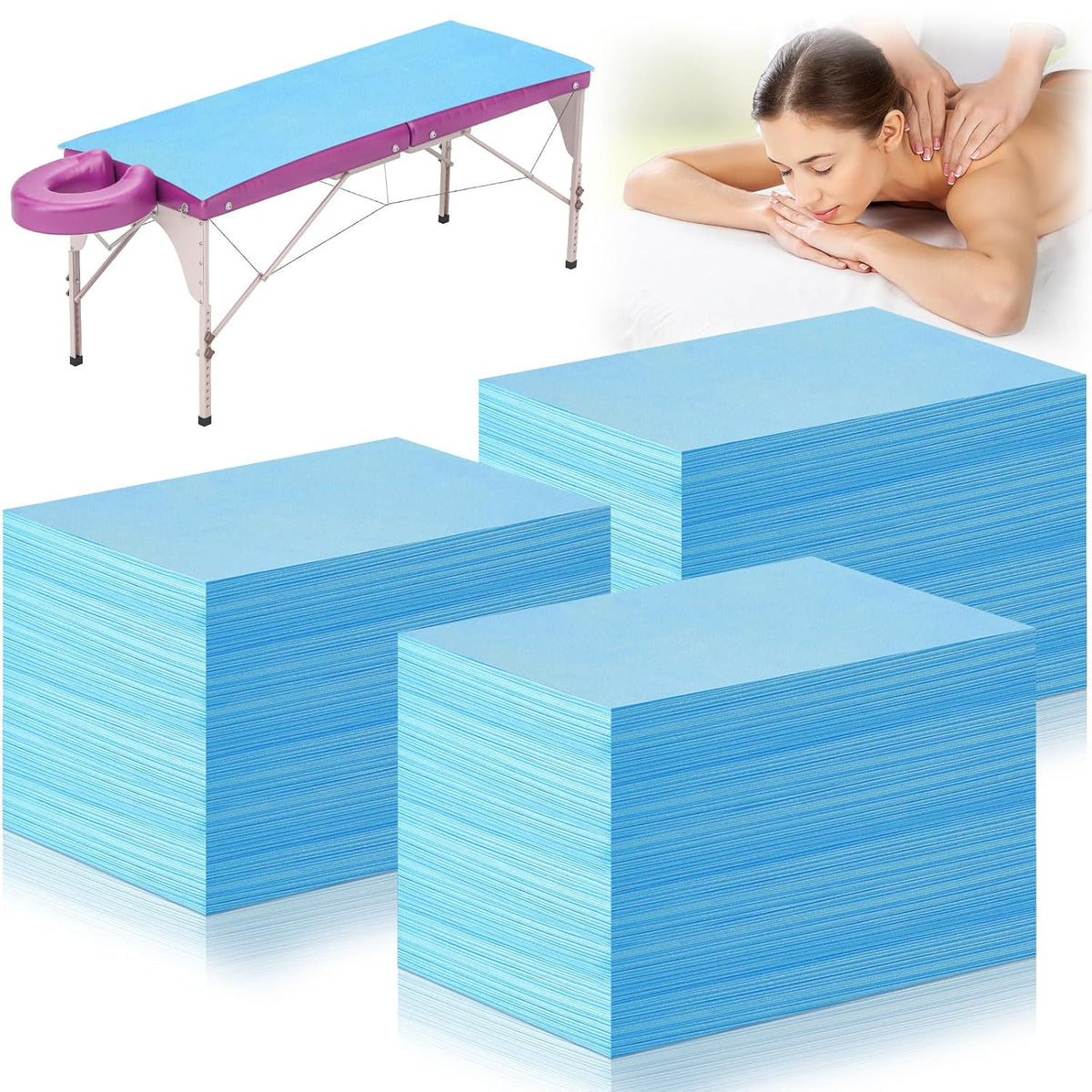 Tegeme 150 Pieces Disposable Massage Table Sheets 31" x 70" Waterproof Bed Sheets Non Woven Bed