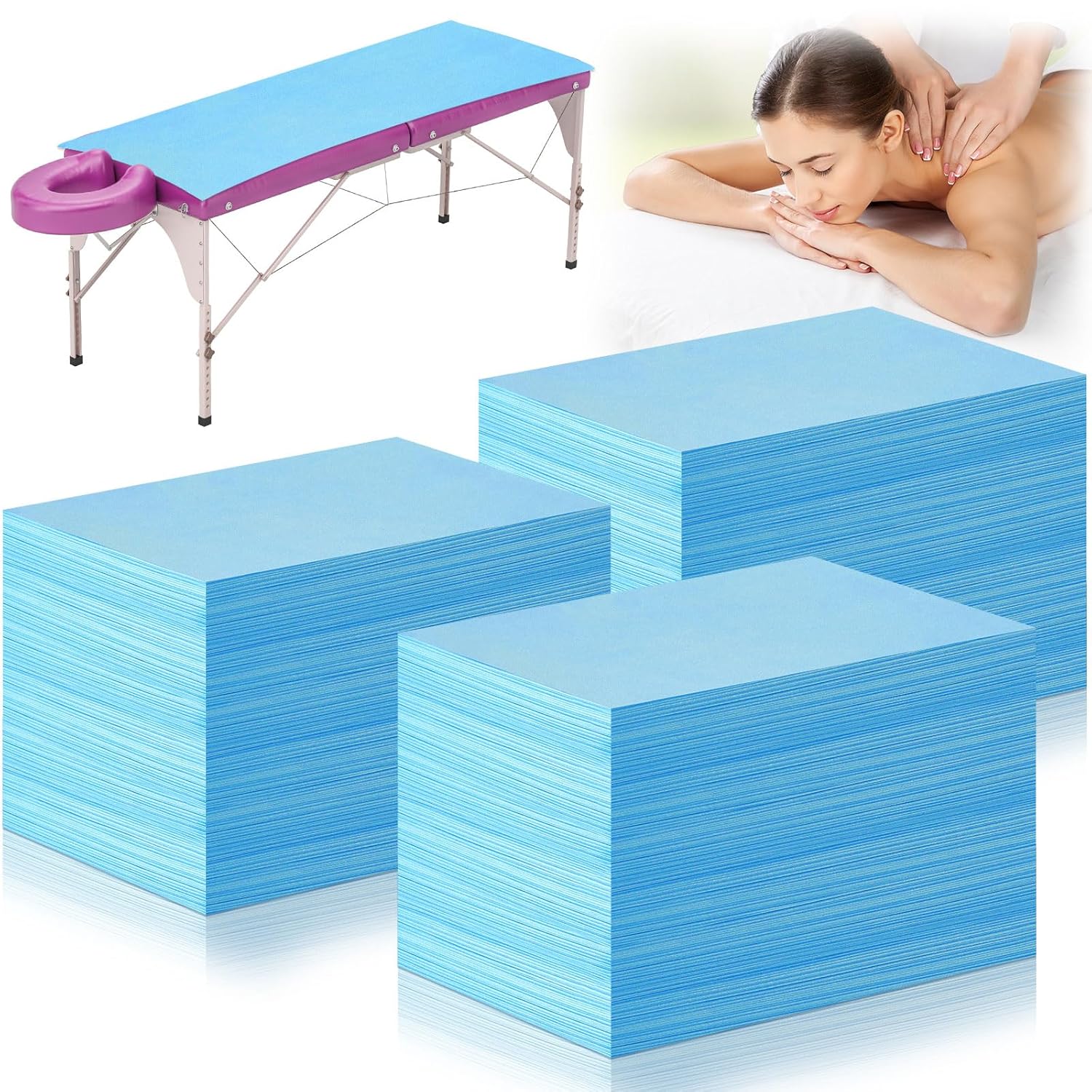 Tegeme 150 Pieces Disposable Massage Table Sheets 31" x 70" Waterproof Bed Sheets Non Woven Bed