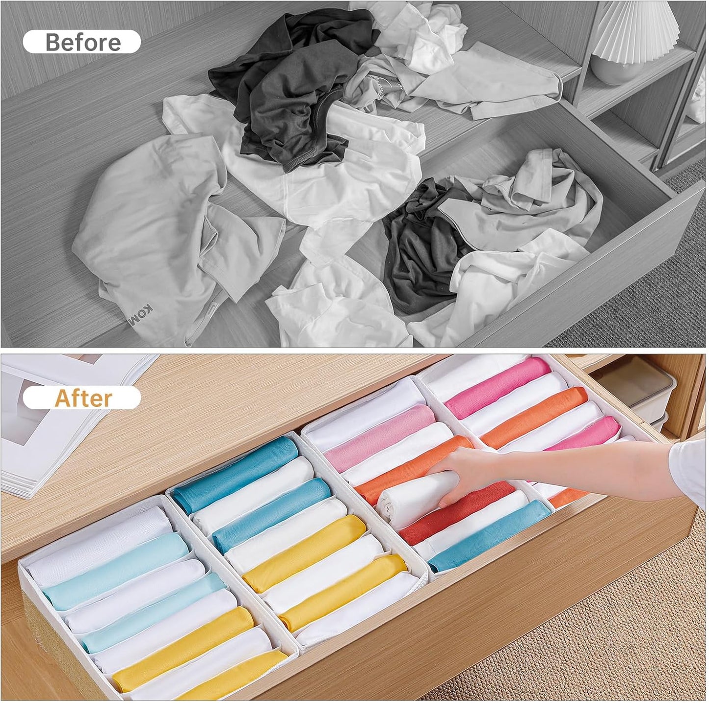4 Packs T-shirt Drawer Organizers for Clothing,8 Grids Compartment Wardrobe Storage Box, Washable