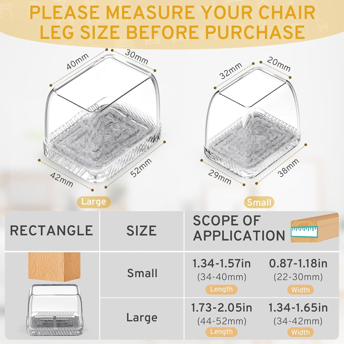 24PCS Rectangular Chair Leg Floor Protectors, Furniture Sliders, Non-Slip Felt Furniture Pads for
