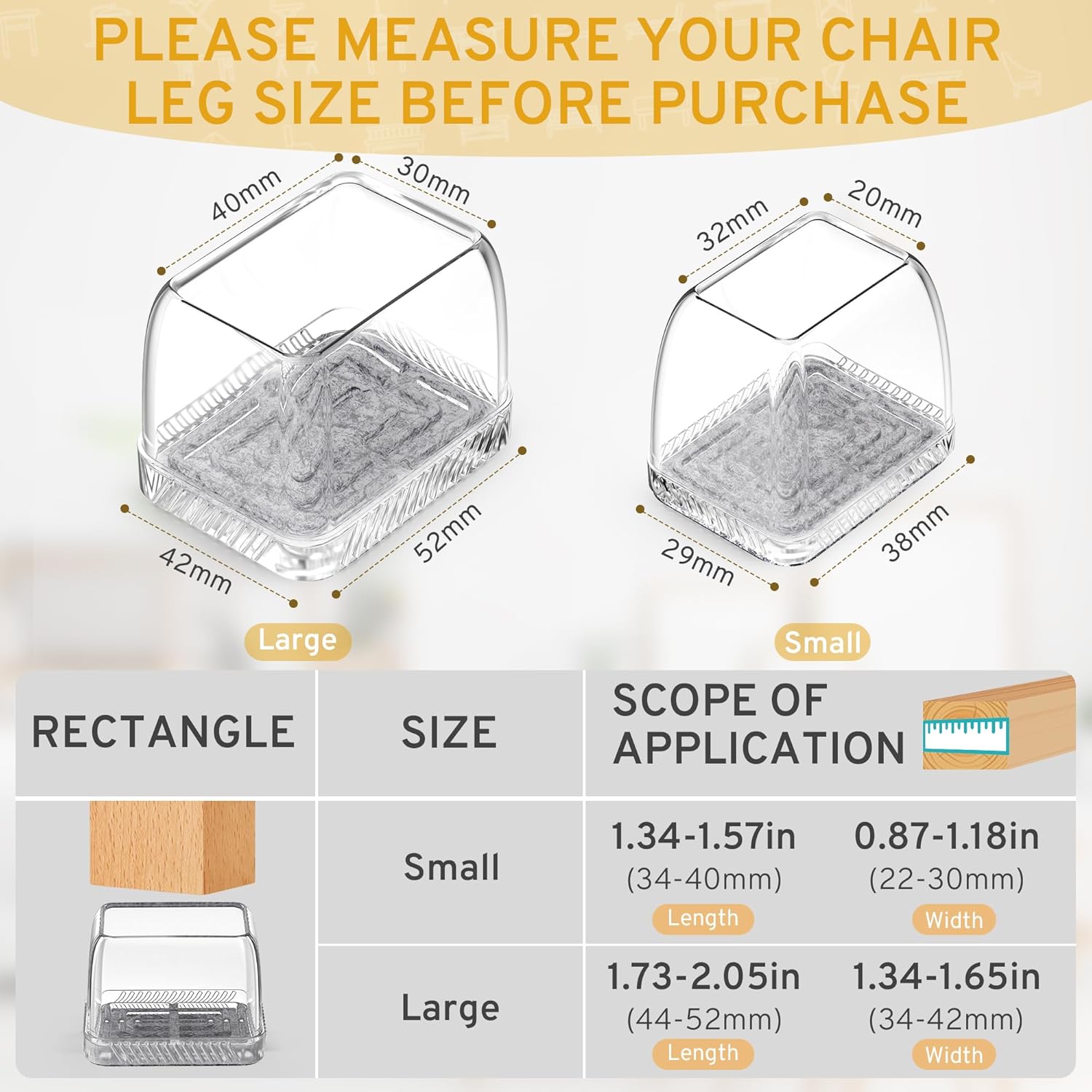 24PCS Rectangular Chair Leg Floor Protectors, Furniture Sliders, Non-Slip Felt Furniture Pads for