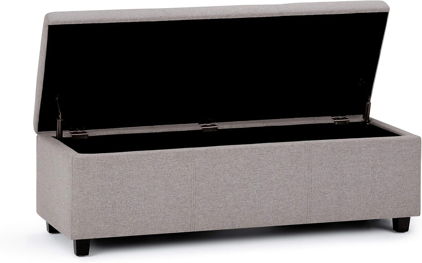 SIMPLIHOME Avalon 48 inch Wide Contemporary Rectangle Storage Ottoman Bench in Cloud Grey Linen
