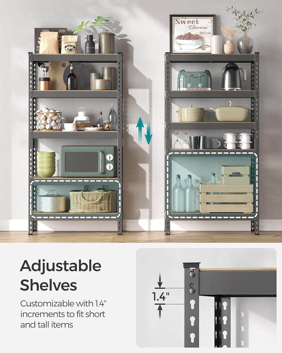 SONGMICS 5-Tier Storage Shelves, Load 2310 lb, Set of 2 Garage Storage, Boltless Assembly