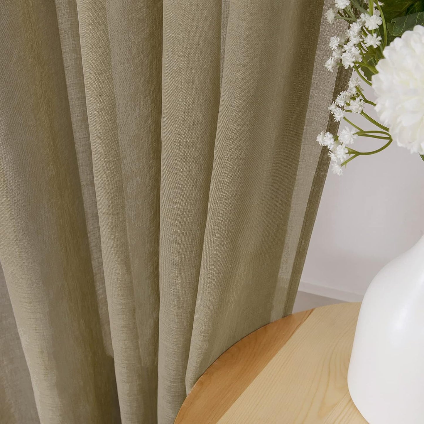 Tollpiz Sheer Curtains Linen Textured Living Room Curtain Sheers Light Filtering Rod Pocket Voile