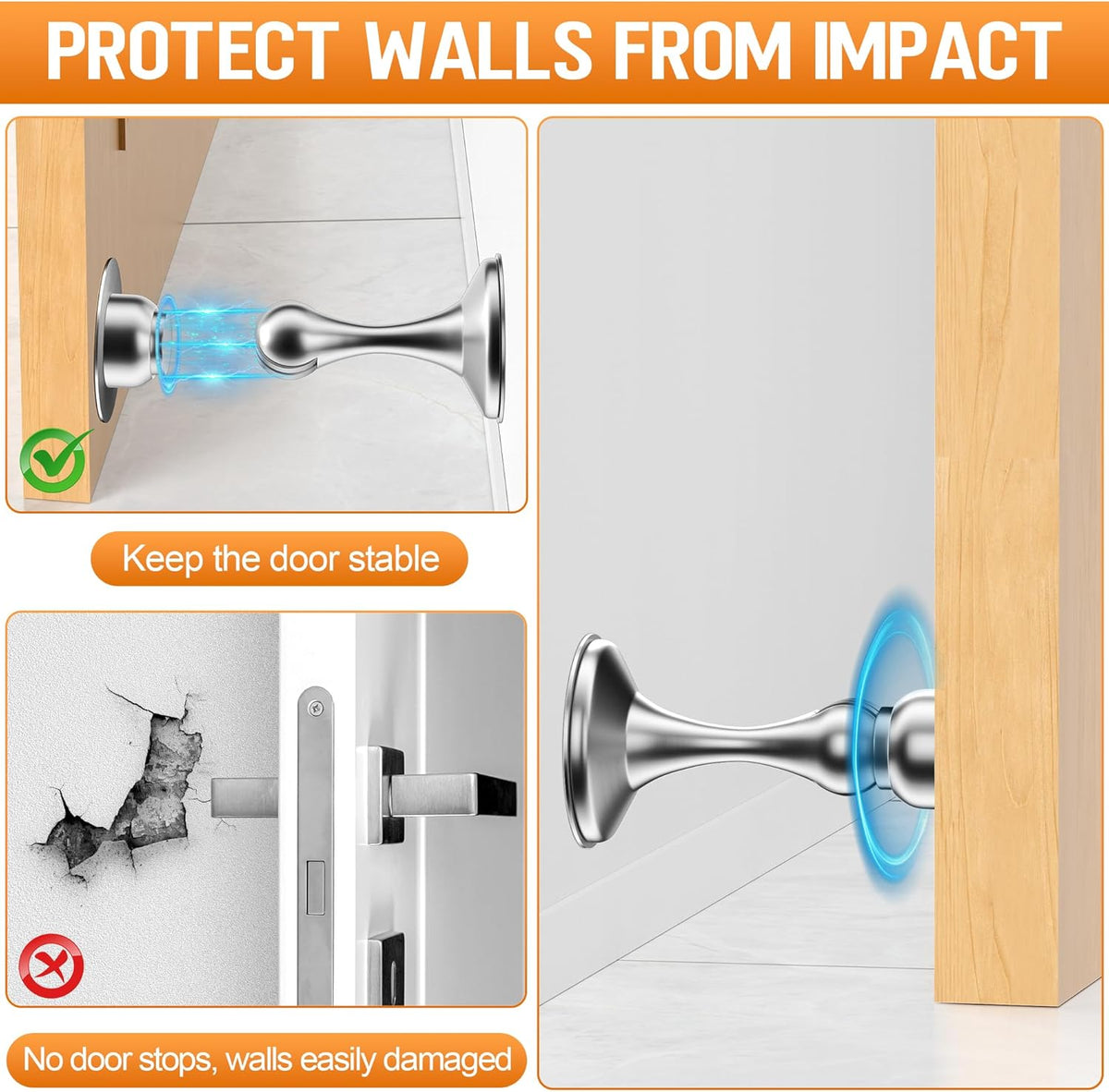Crosize Magnetic Door Stoppers 4 Pack, Stainless Steel Door Catch for Wall and Floor Mounting, Door