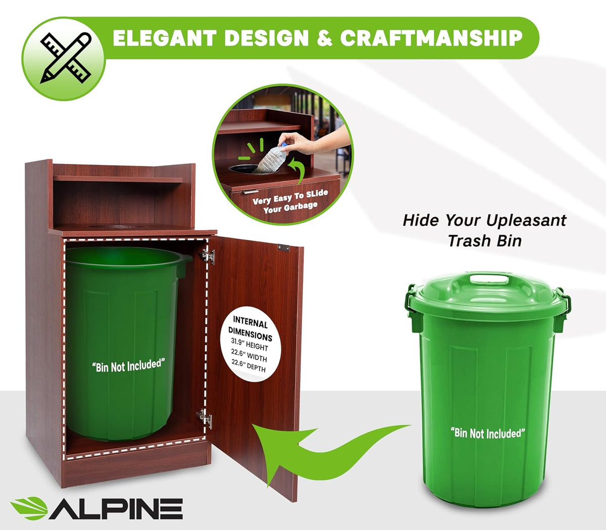 Alpine Restaurant Trash Bin Cabinet - Commercial Trash Can Garbage Receptacle Indoor with Tray