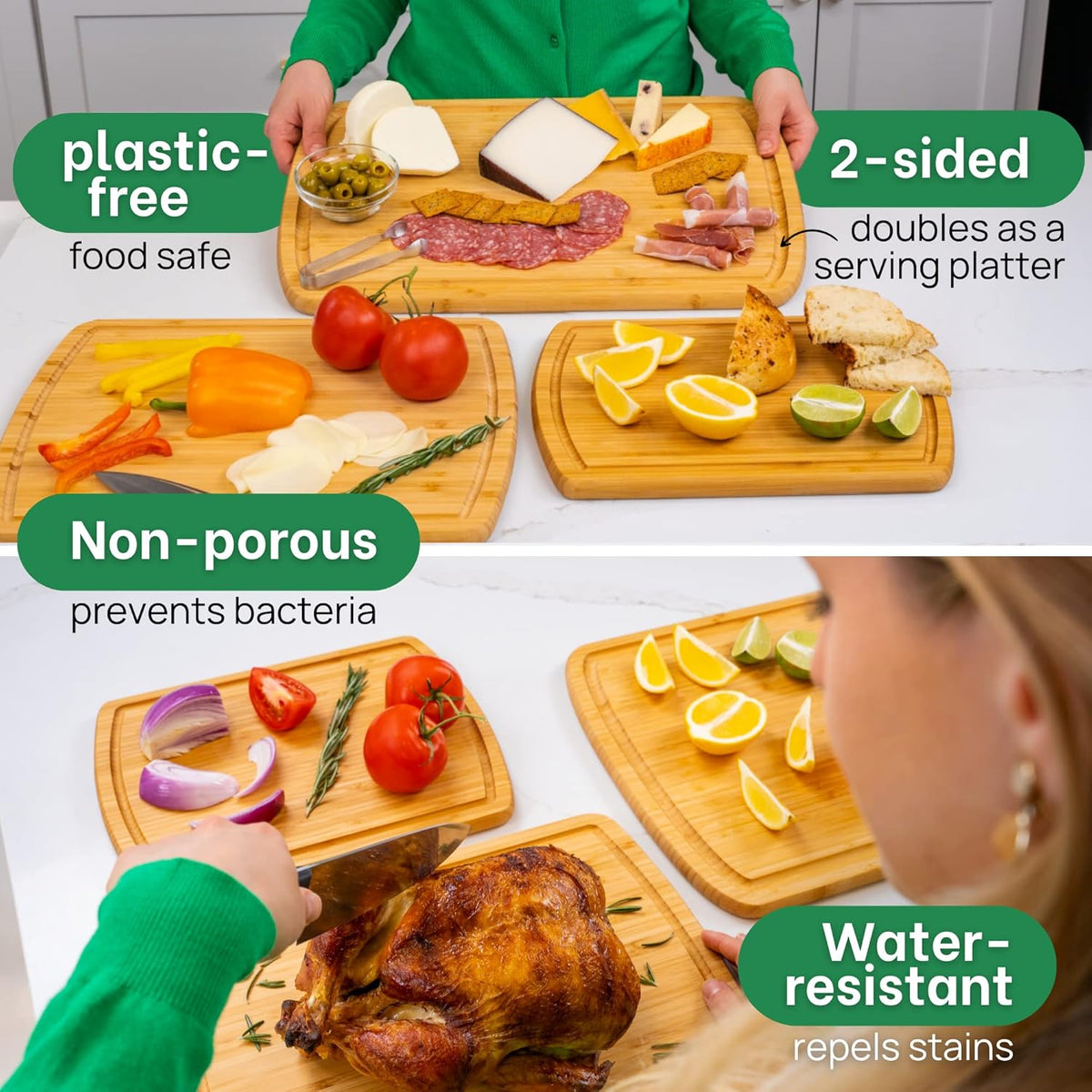 Wood Cutting Boards for Kitchen for Chopping Vegetables, Carving Meat, Slicing Bread and Serving