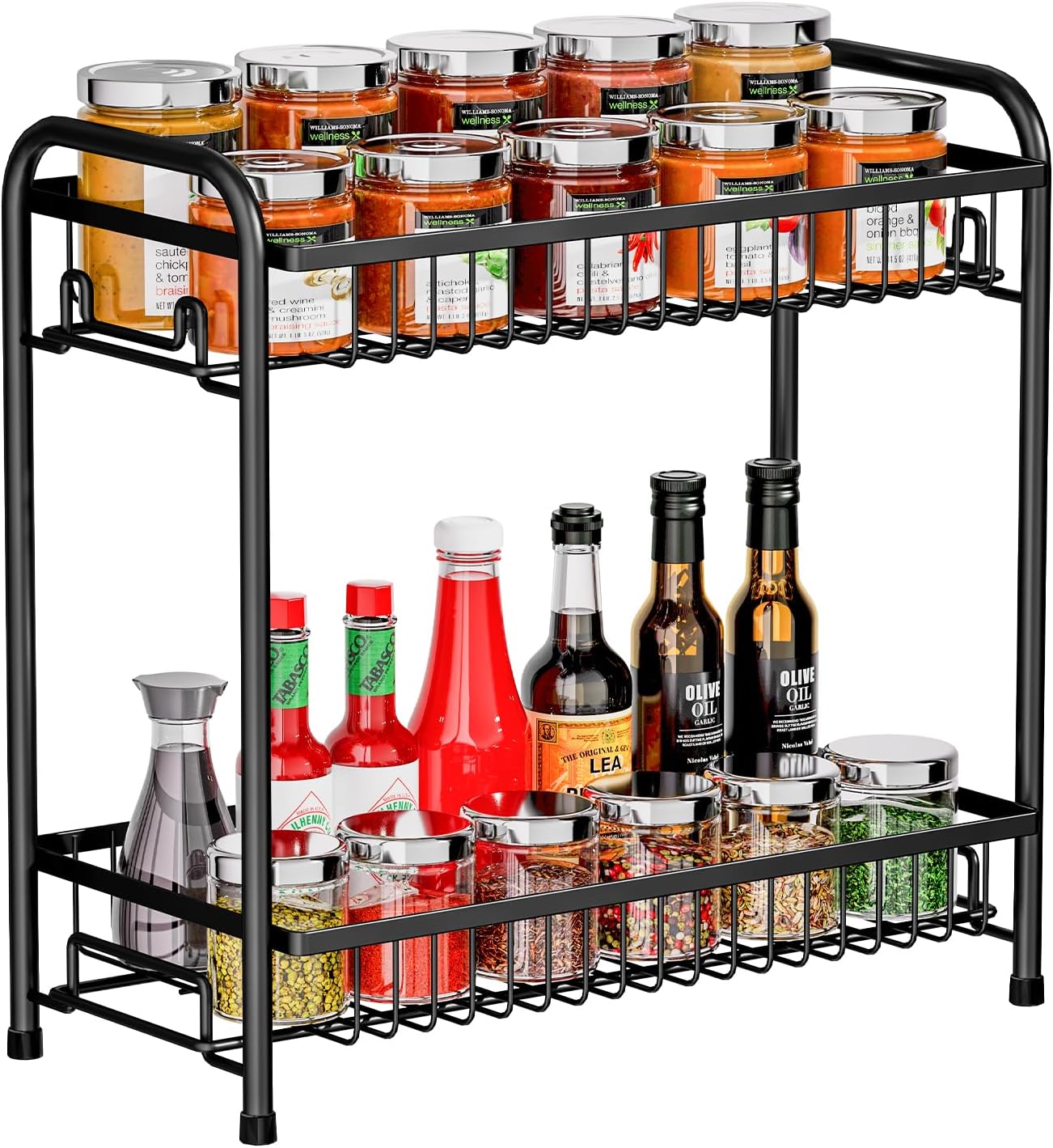 Spice Rack for Countertop, 2-Tier Standing Sturdy Metal Seasoning Organizer Holder, Space Saving