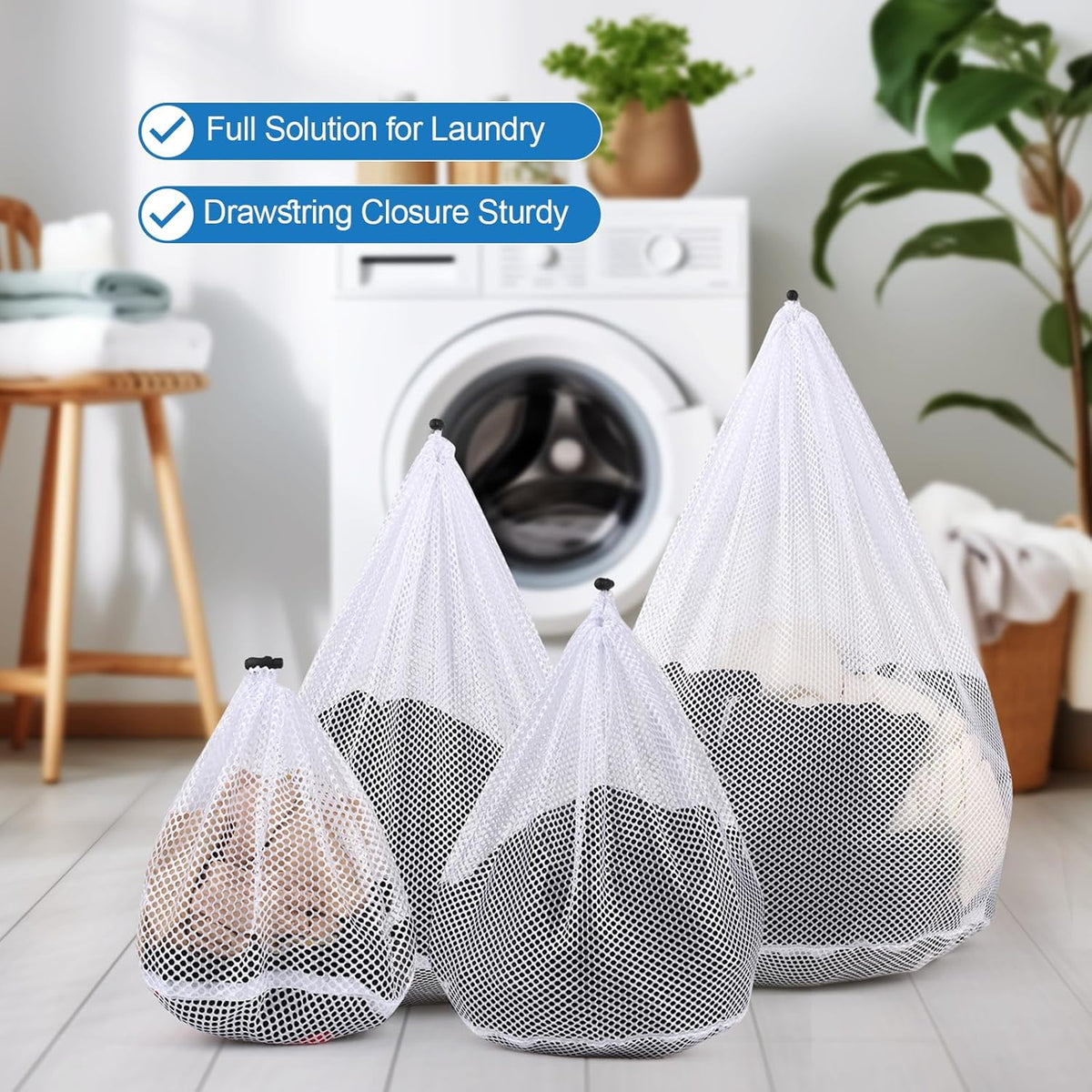 4Pcs Mesh Laundry Bags Washing Machine Mesh Wash Bags for Clothes,Underwear,Lingerie, Bed Linen