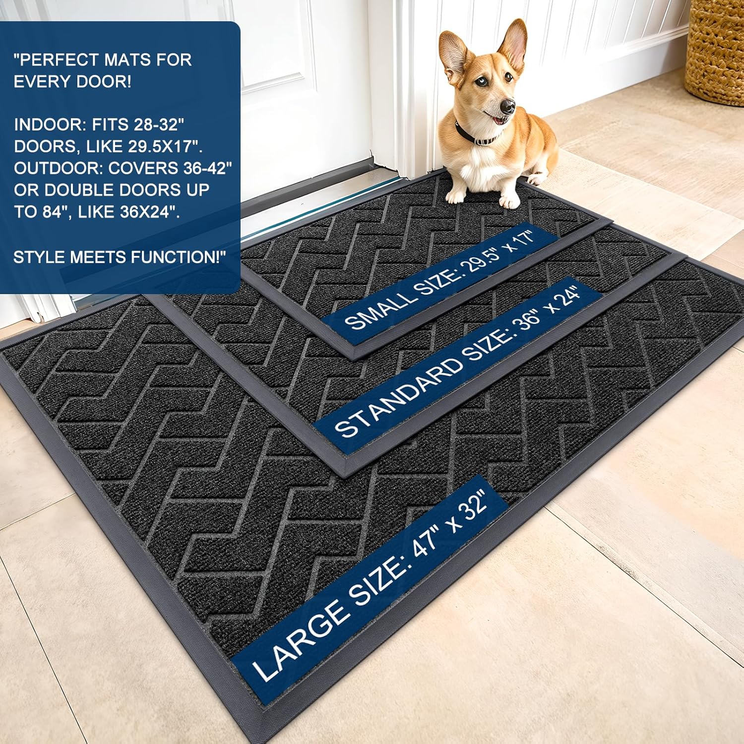 OLANLY Front Door Mat Indoor Outdoor Entrance, Waterproof All-Season, All-Weather Doormat, Sturdy