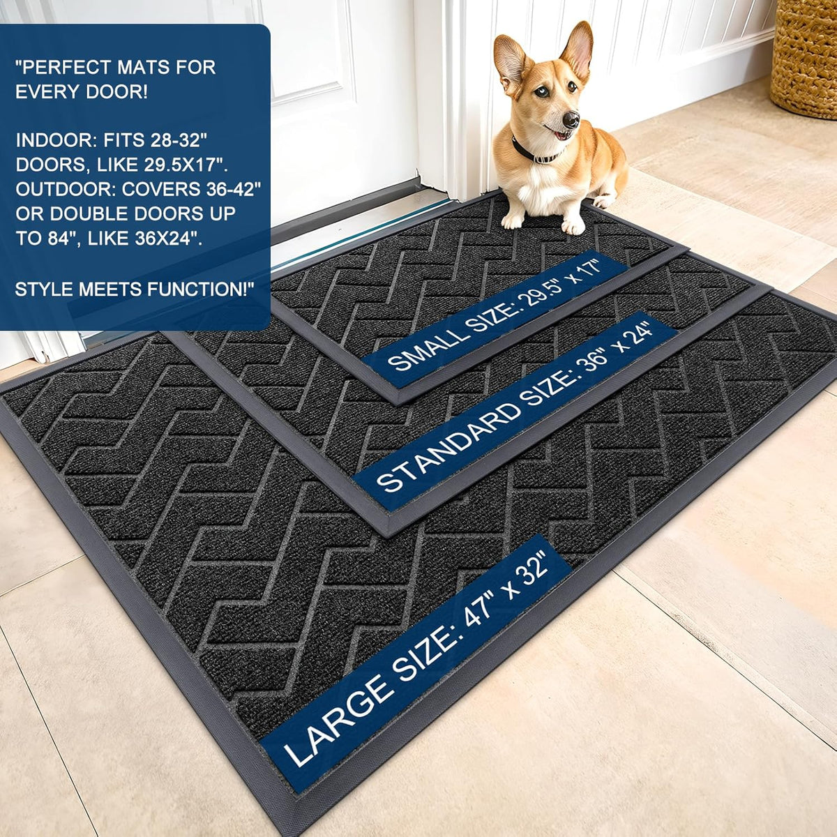 OLANLY Front Door Mat Indoor Outdoor Entrance, Waterproof All-Season, All-Weather Doormat, Sturdy