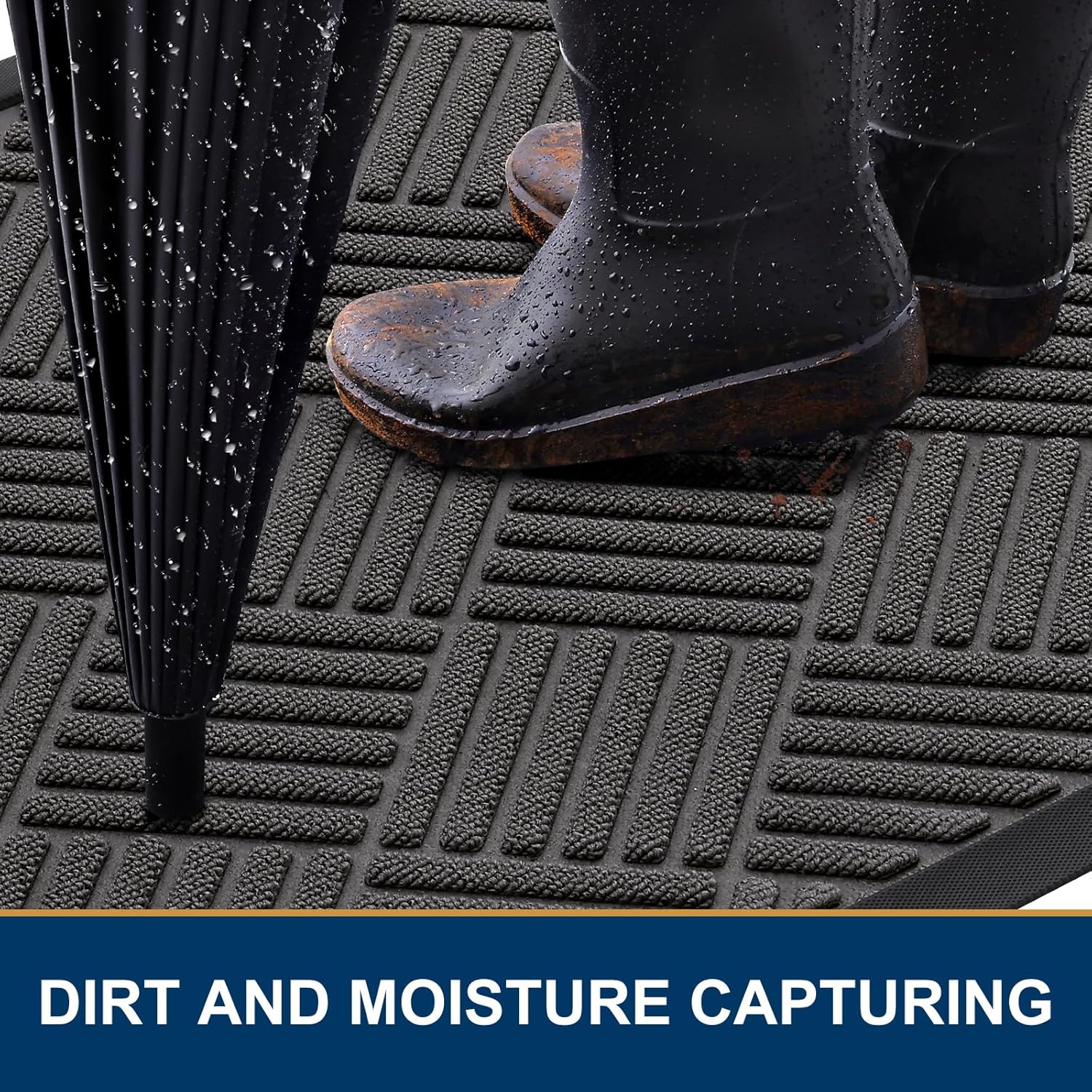 Smiry Front Door Mat Outside Entrance, Heavy Duty Outdoor Indoor Natural Rubber Doormat, Non Slip