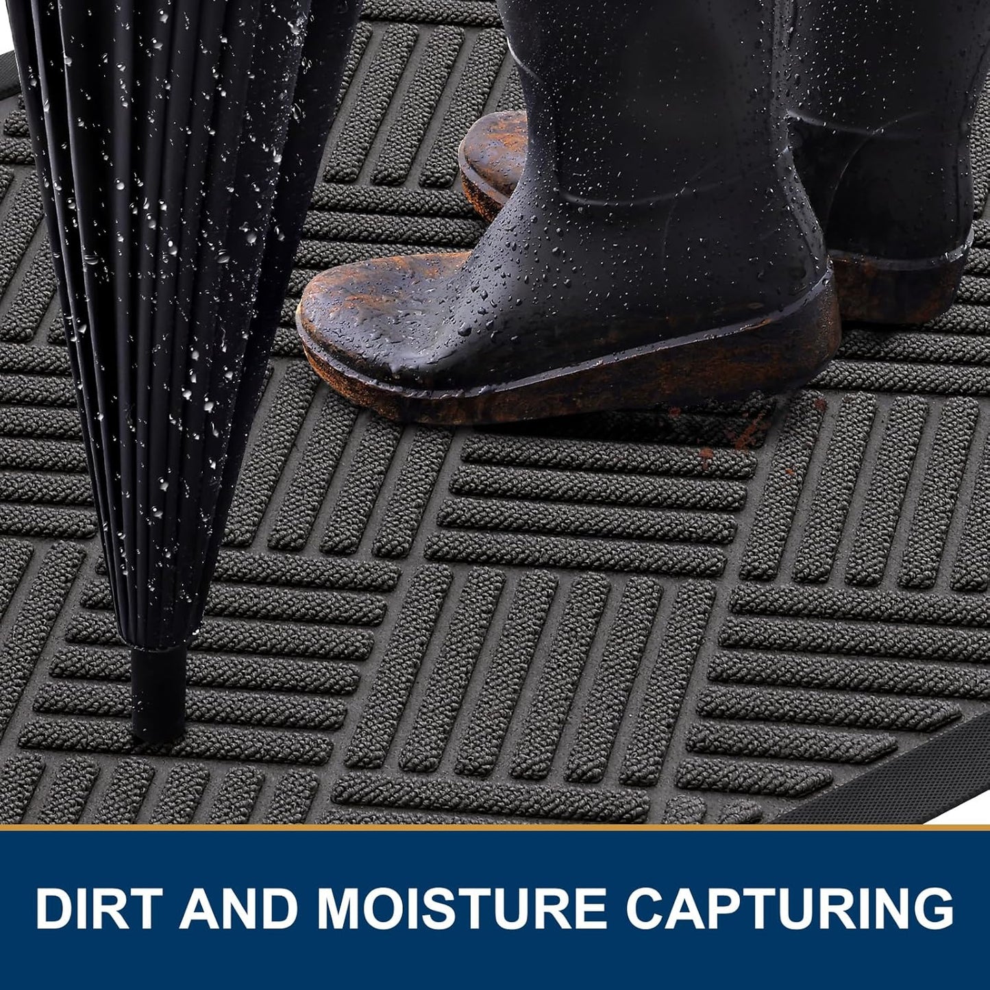 Smiry Front Door Mat Outside Entrance, Heavy Duty Outdoor Indoor Natural Rubber Doormat, Non Slip