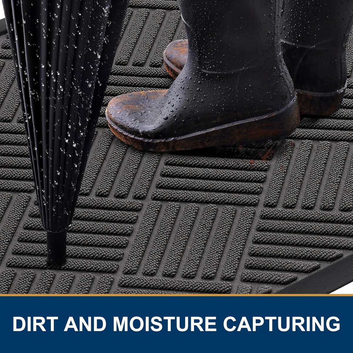 Smiry Front Door Mat Outside Entrance, Heavy Duty Outdoor Indoor Natural Rubber Doormat, Non Slip