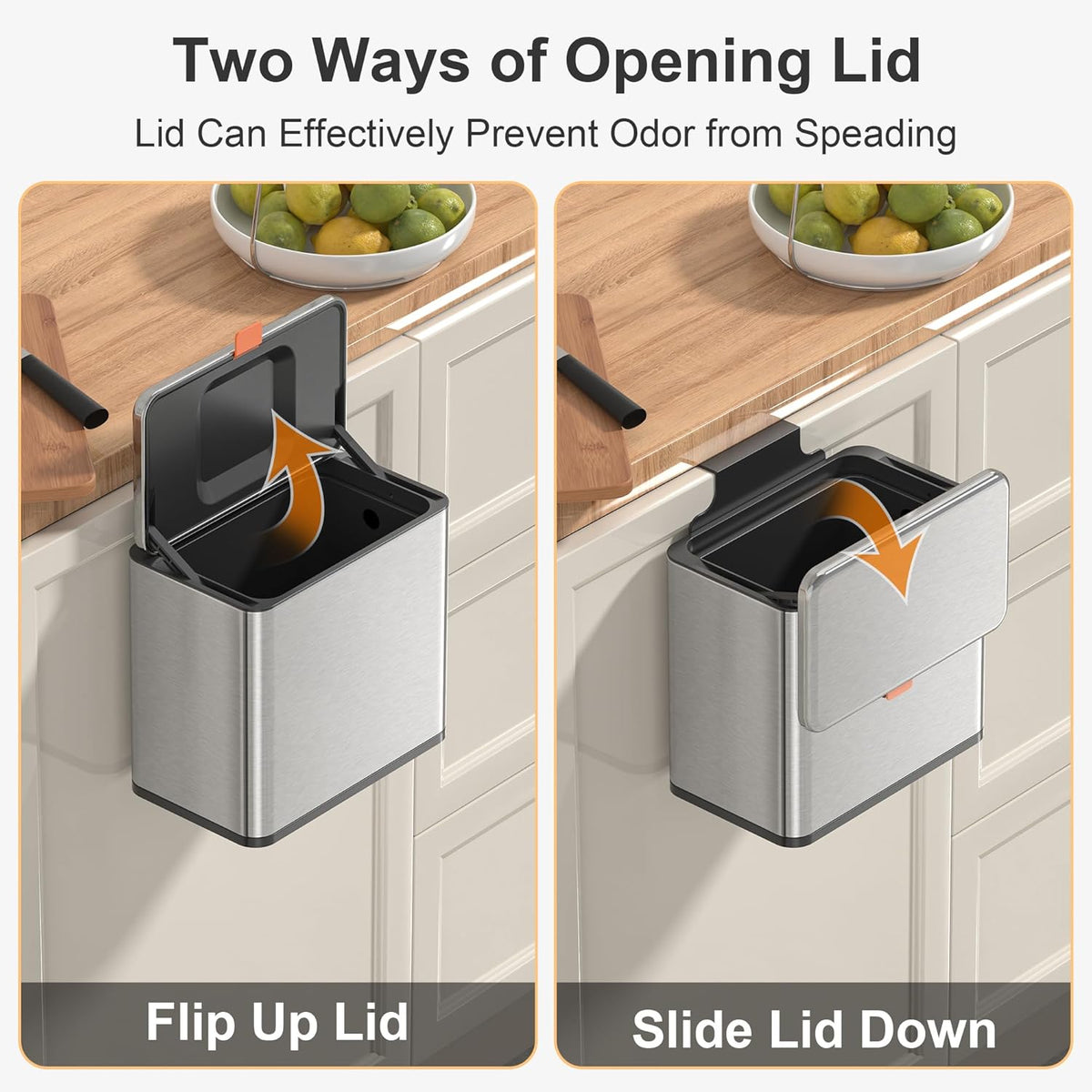 Mbillion Kitchen Compost Bin Hanging Trash Can with Lid 1.05 Gallon Stainless Steel Garbage Can for