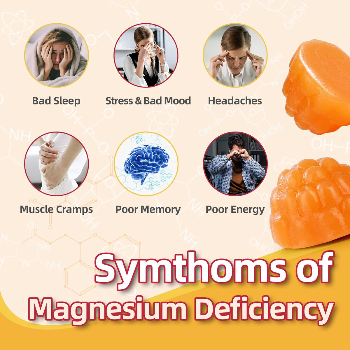 90 Count Magnesium Glycinate Gummies 400mg w/Ashwagandha Supplement - Sugar Free Zinc Magnesium