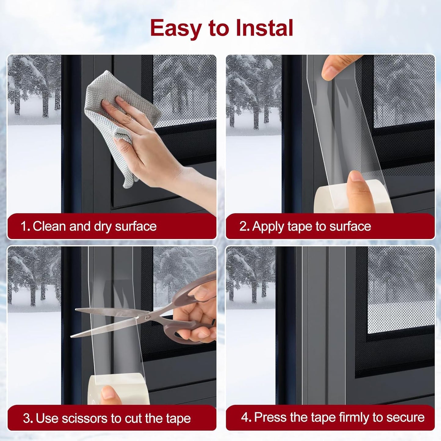 Transparent Window Weather Sealing Tape - 2-Inch x 33 Feet, Airtight Insulation Tape That Blocks