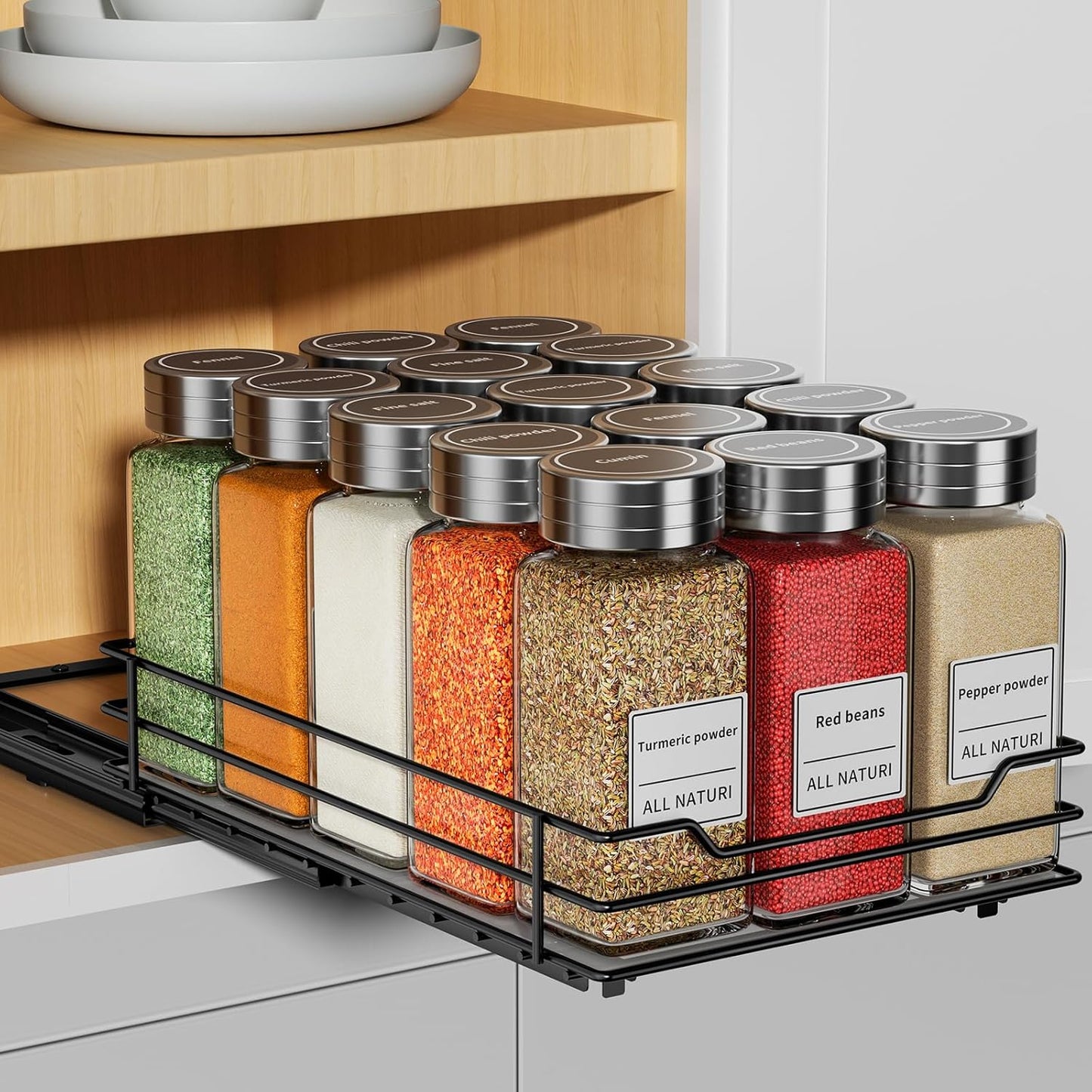 RCHYFEED Pull Out Spice Rack Organizer for Cabinet,Slide out Spice Organizer for Inside