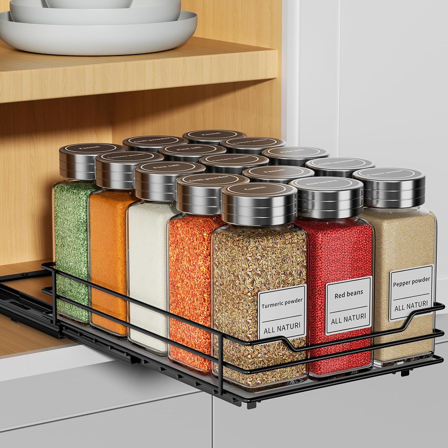 RCHYFEED Pull Out Spice Rack Organizer for Cabinet,Slide out Spice Organizer for Inside