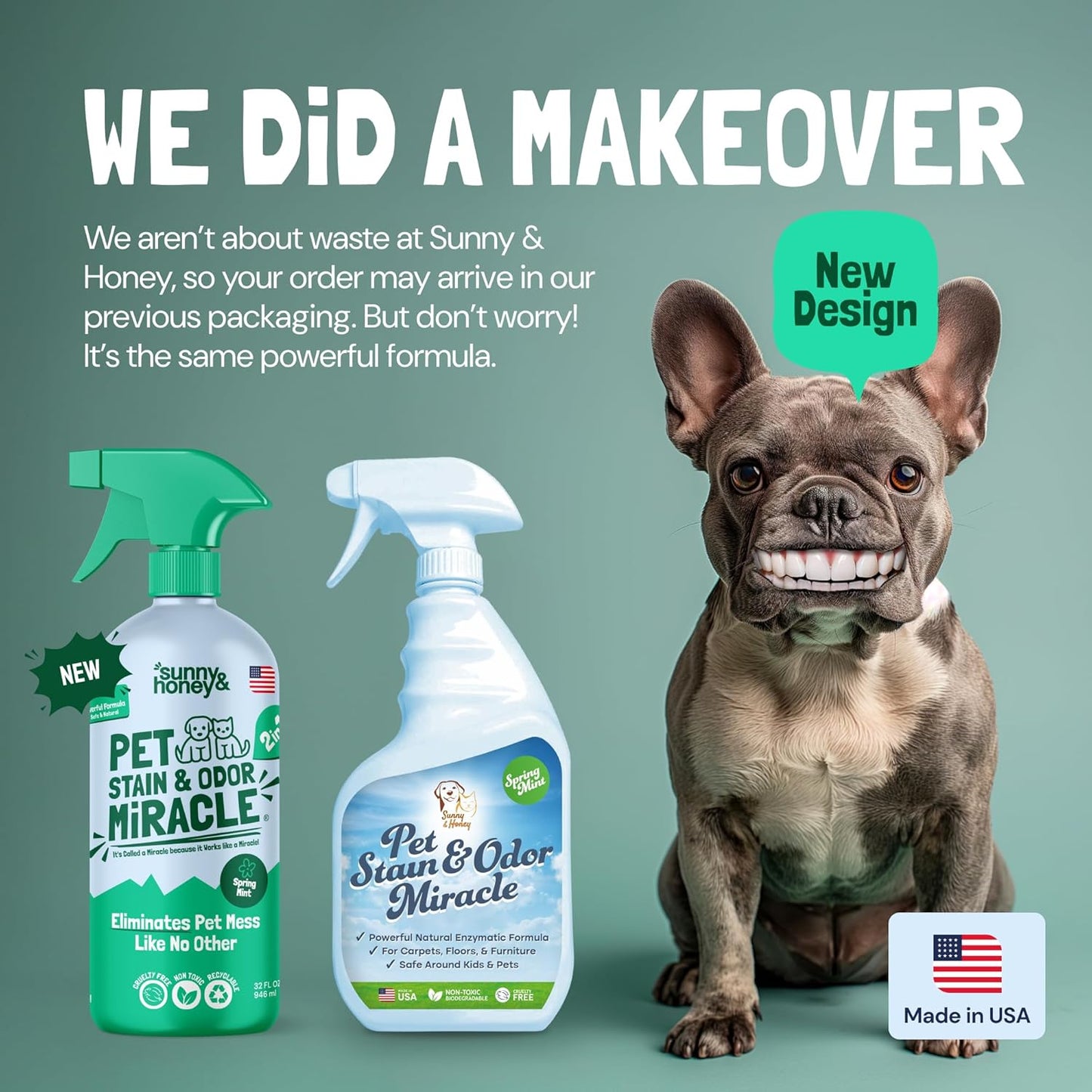 Sunny & Honey Pet Stain & Odor Miracle - 32 Fl Oz, Spring Mint Scent - Carpet Cleaner & Enzyme