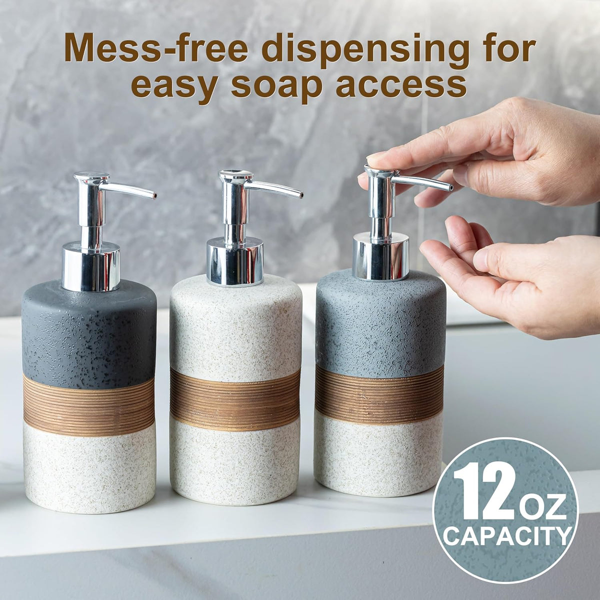 Dish Soap Dispenser Set with Silicone Funnel, Hand Soap, Shampoo, Body Wash, Ceramic Liquid Soap