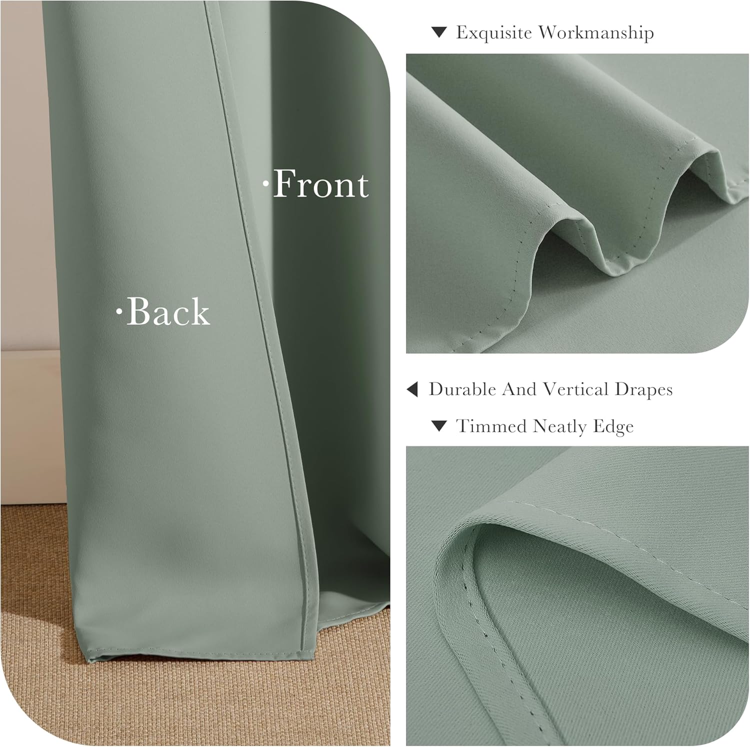 PONY DANCE Sage Green Small Curtains for Bathroom, Black Out Thermal Insulated Short Window Drapes