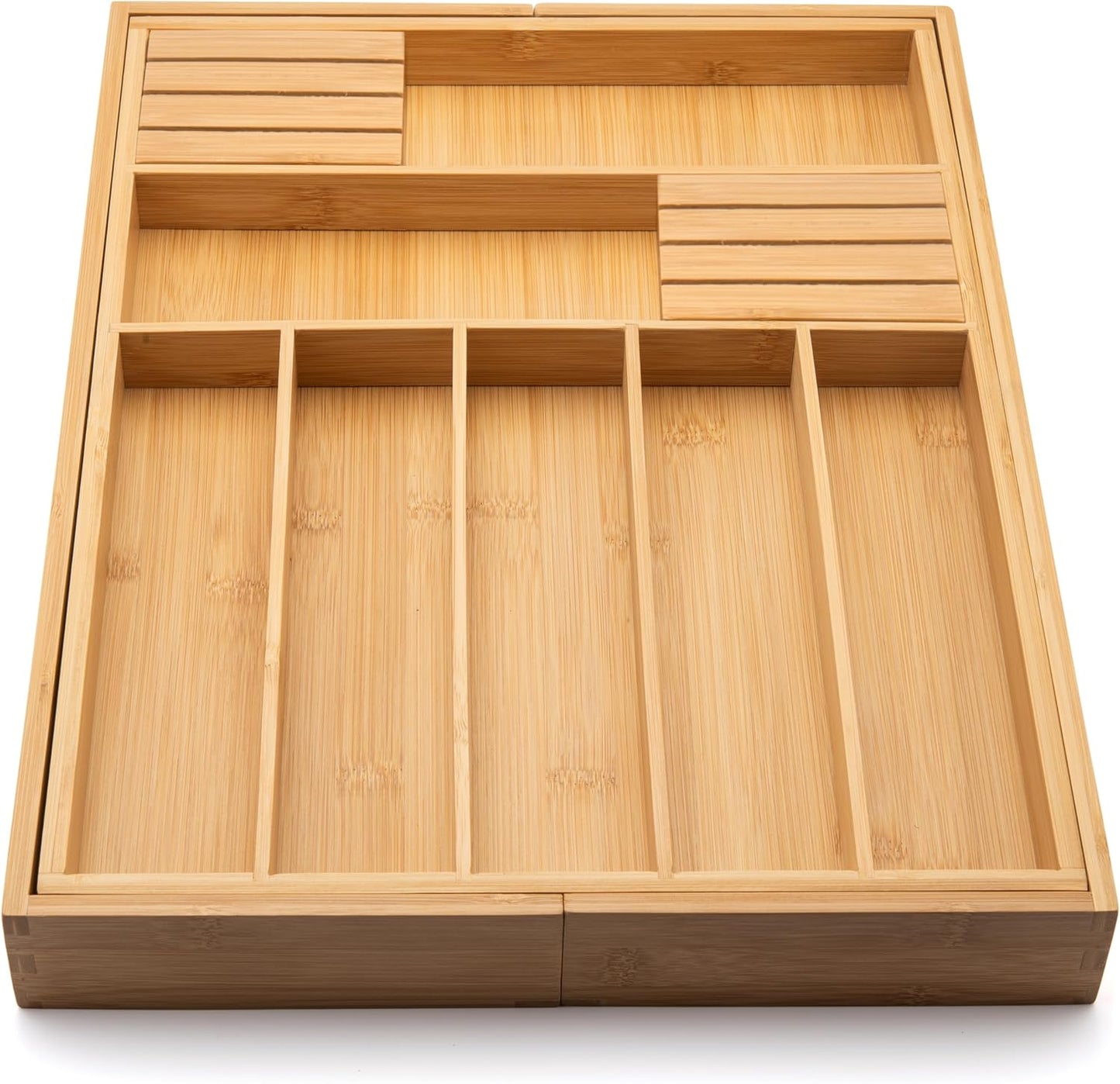 Bamboo Drawer Organizer with Knife Blocks - Silverware Organizer & Utensil Drawer Organizer