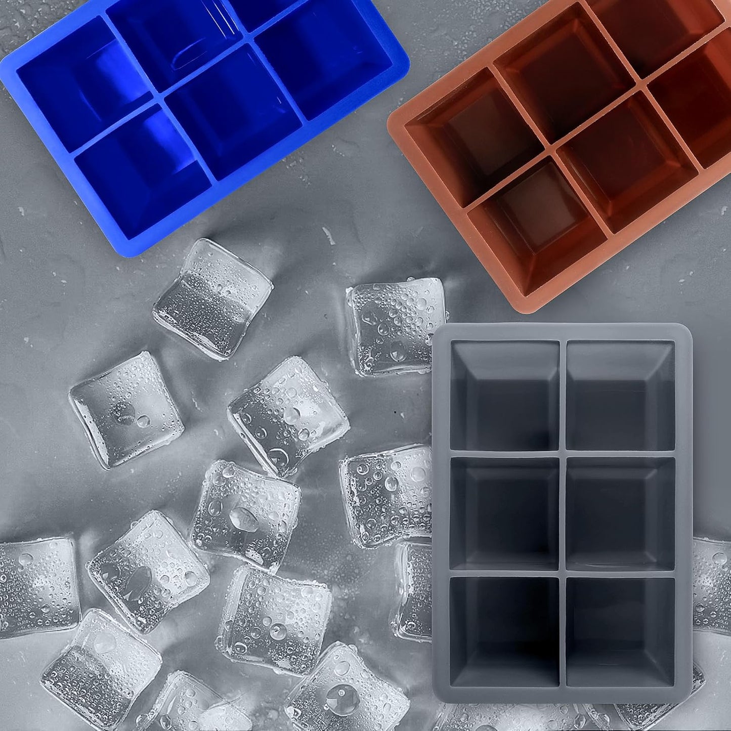 Silicone Ice Cube Trays 3 Pack - Large Size Silicone Ice Cube Molds with Leak Proof Removable Lid