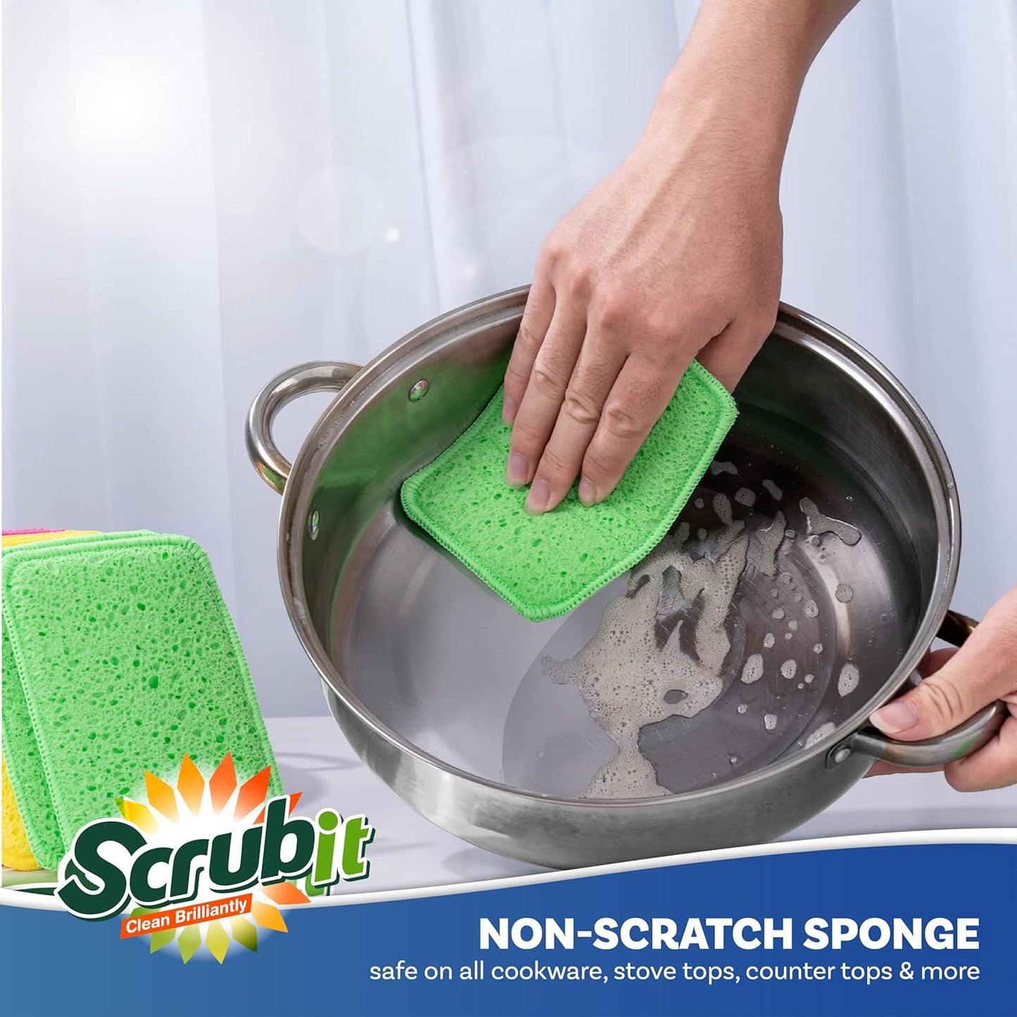 Scrub and Wipe Cleaning Pads [10 Pack] – SCRUBIT Dual Sided Scouring Pad and Sponge - Reusable