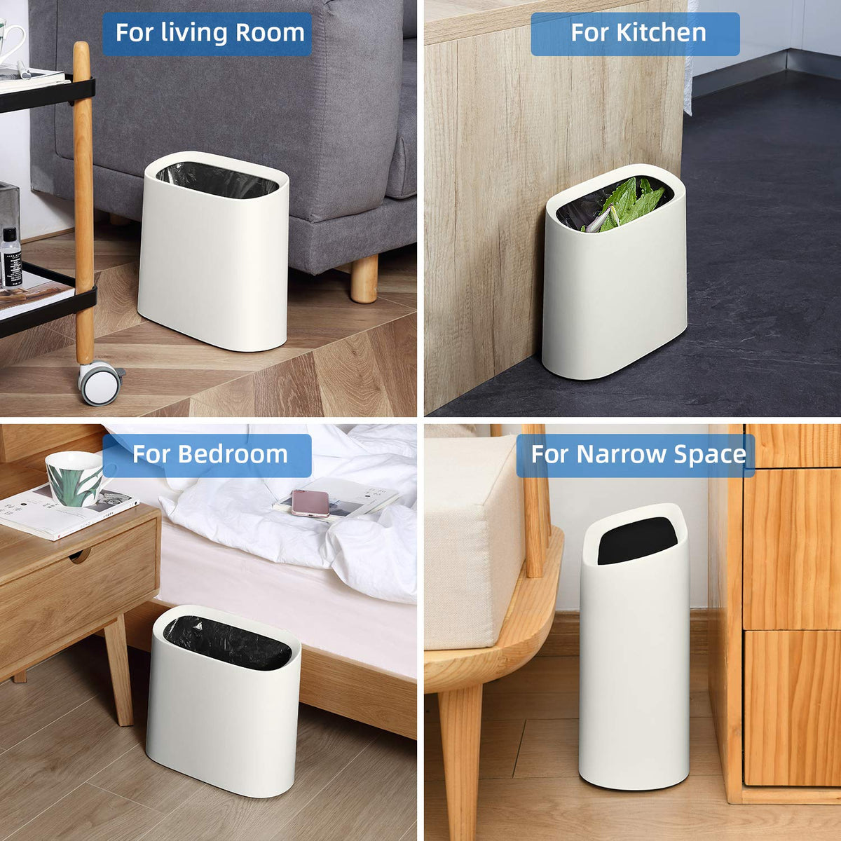 SUBEKYU 2.3 Gal Trash Can for Bathroom,Small Office Garbage Can for Kitchen,Slim Rectangular Waste