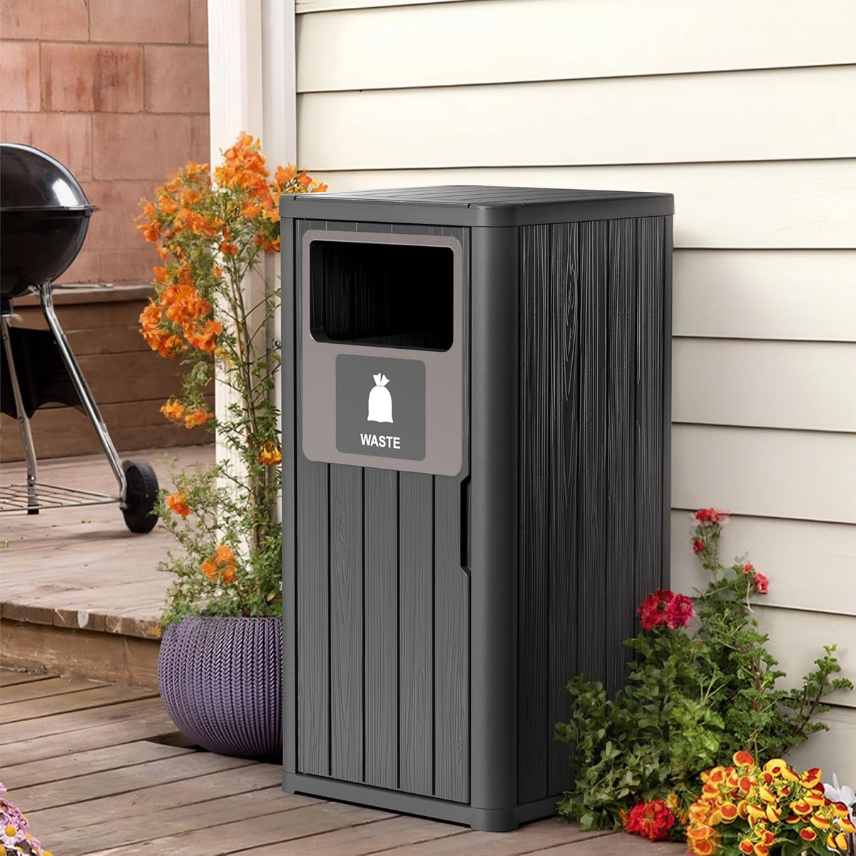 ROJIK 35" Tall Outdoor Trash Can,Weatherproof Resin Garbage Indoor Durable Lightweight,Suitable for