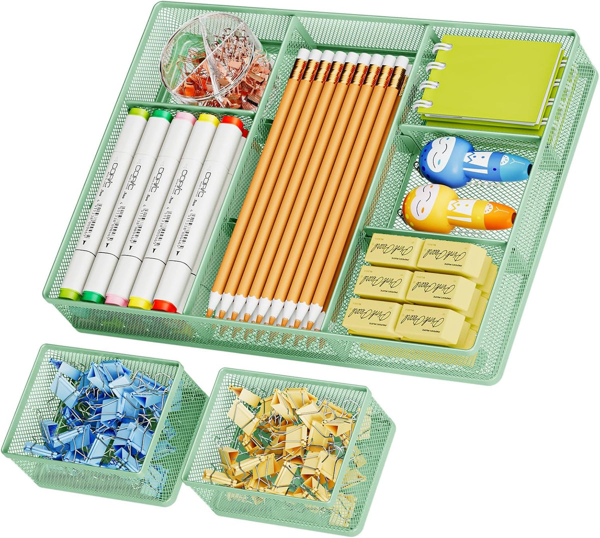 Marbrasse 3 Packs Desk Drawer Organizers, Metal Mesh Dividers with 9 Adjustable Compartments, Pen