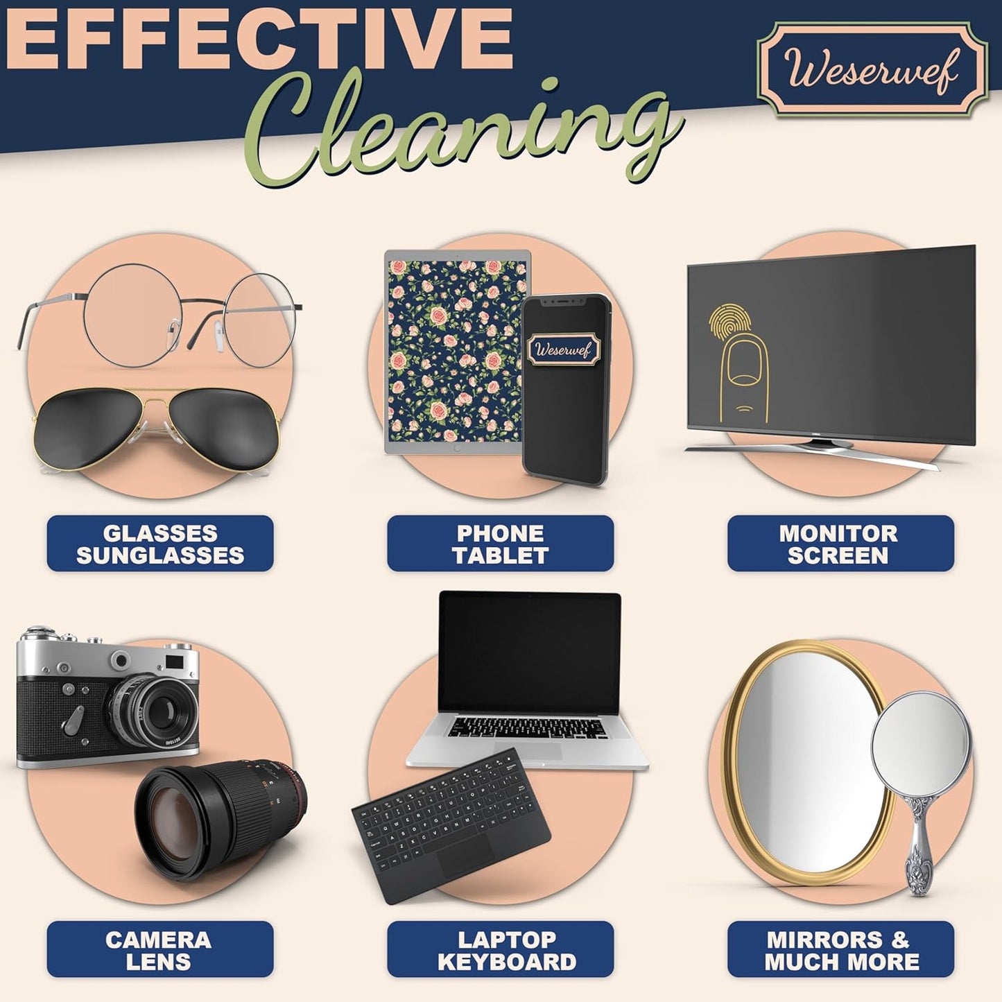 WESERWEF Design Microfiber Glasses Cleaning Cloth – Premium Cleaning Cloth for Eyeglasses, Screens