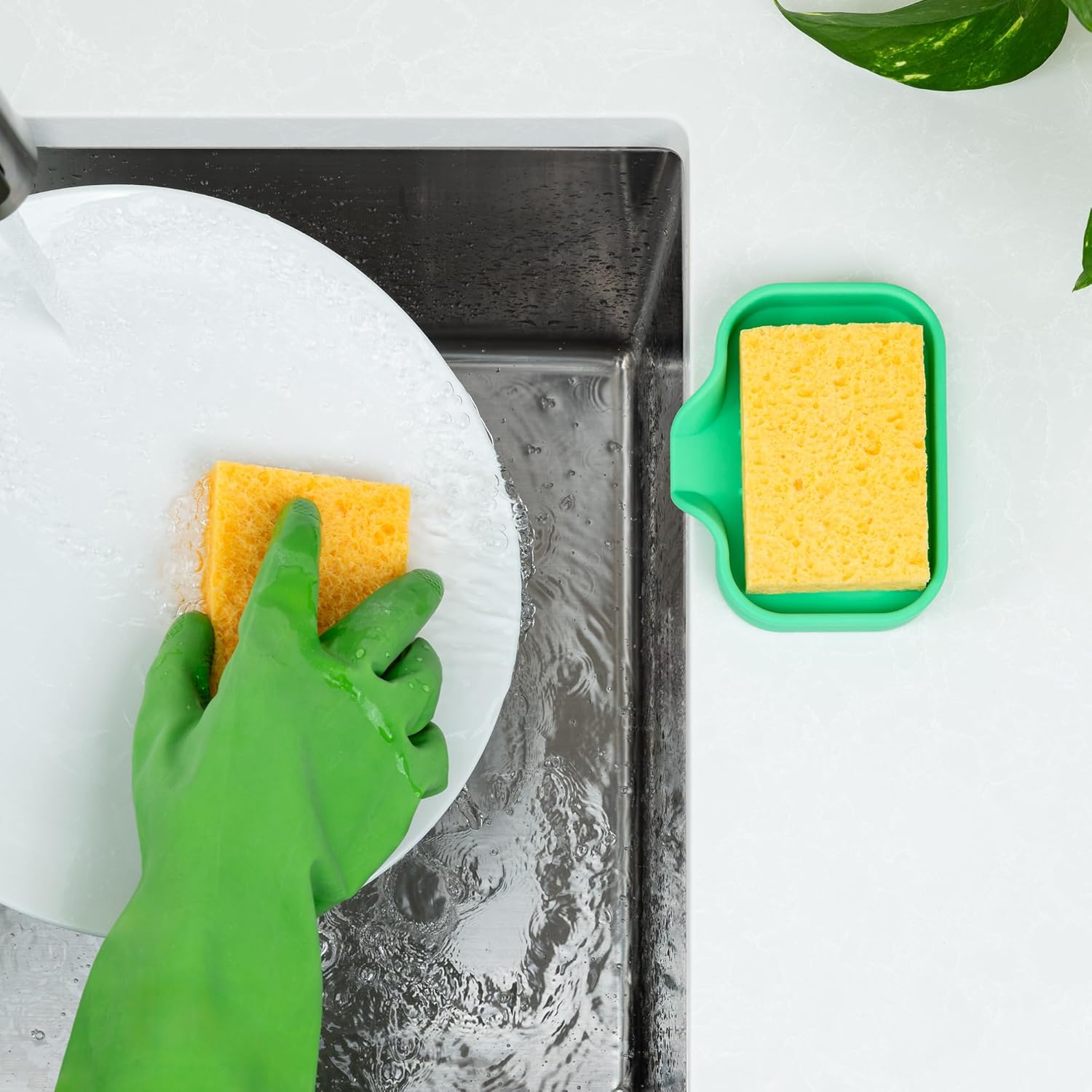 Zulay Kitchen Small Silicone Sponge Holder (4.9x3.3”) – Space-Saving Sink Organizer Tray for